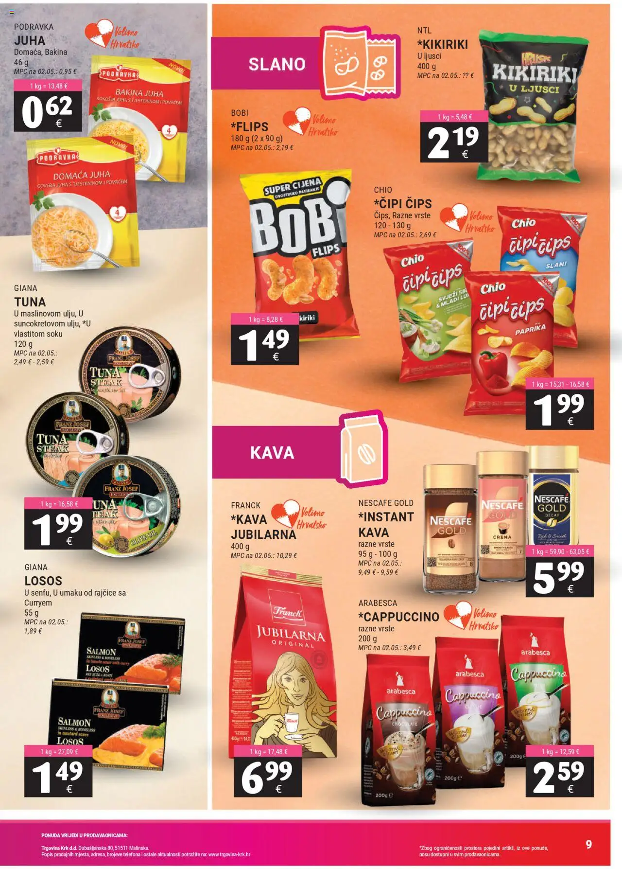 Trgovina Krk katalog | vrijedi od 01.09.2025 | Stranica: 9 | Proizvodi: Sir, Juha, Nescafe Gold, Losos