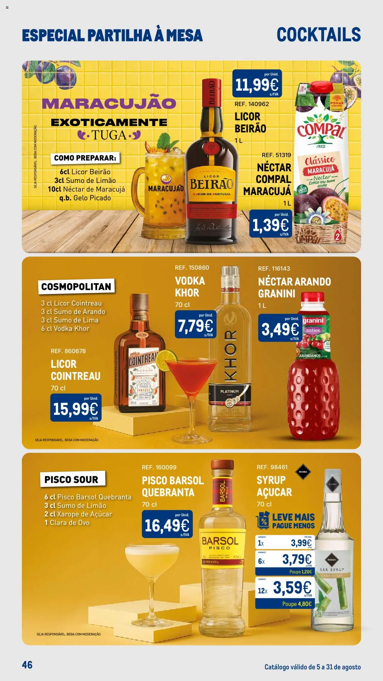 Makro - Especial Partilha à Mesa │ válido de 05.08.2025 | Página: 46 | Produtos: Licor, Mesa, Cocktails, Vodka