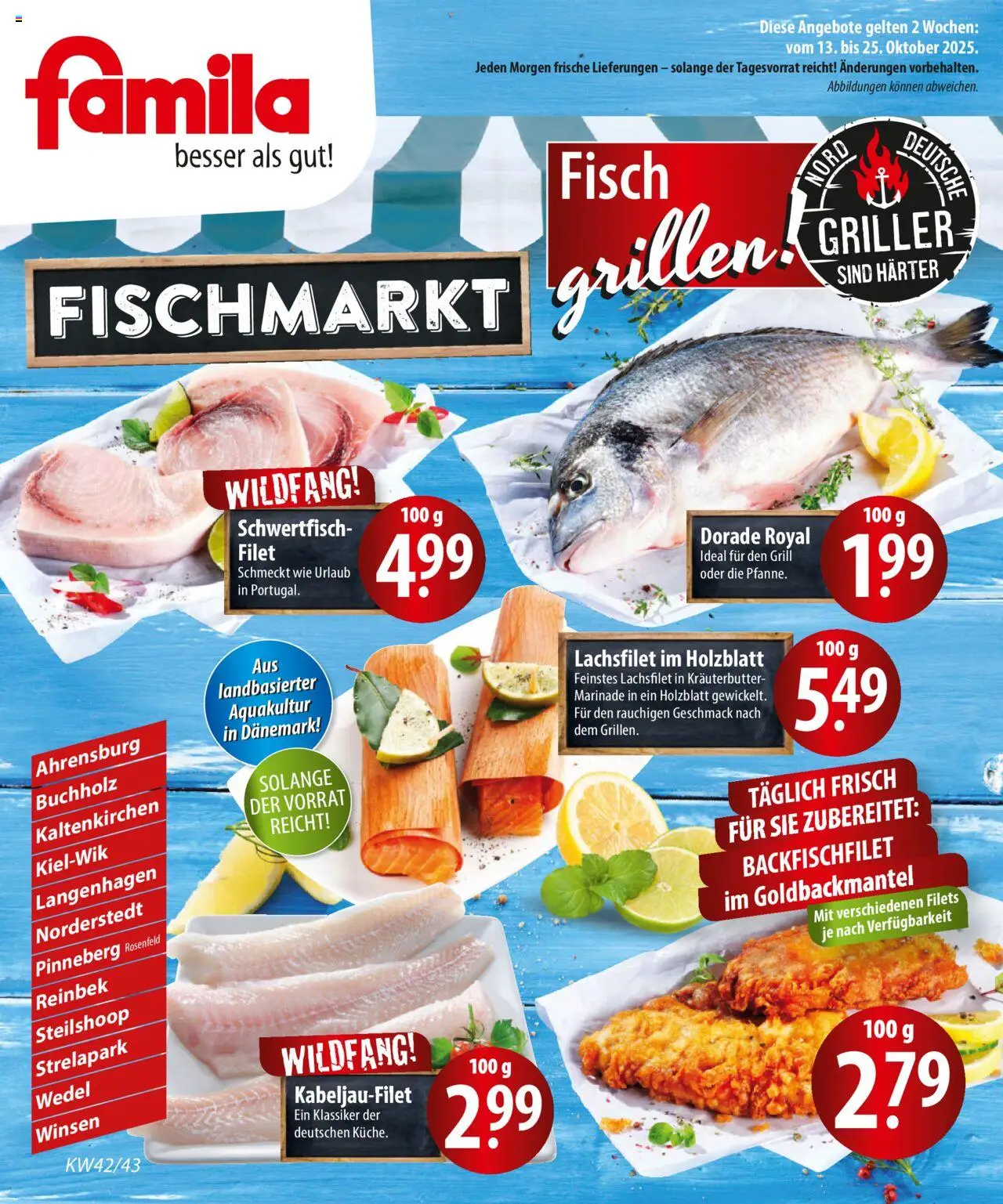 Famila  Fischmarkt – gültig ab 13.10.2025 | Seite: 1 | Produkte: Grill, Kräuterbutter, Fisch, Griller