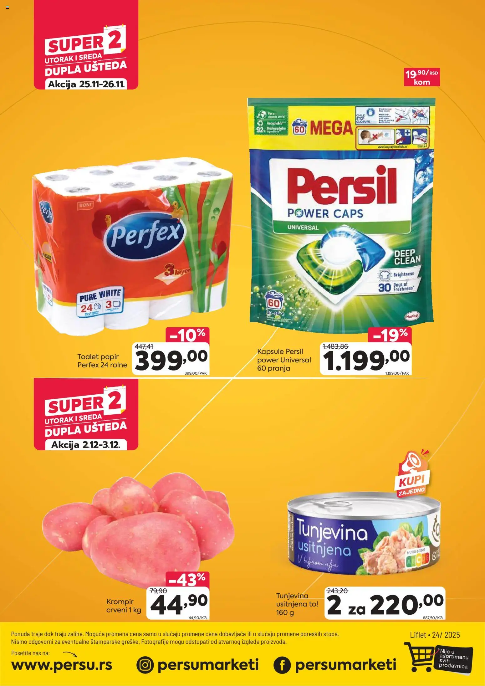 PerSu katalog - važi od 19.11.2025 | Strana: 20 | Proizvode: Toalet papir, Kapsule, Krompir, Persil