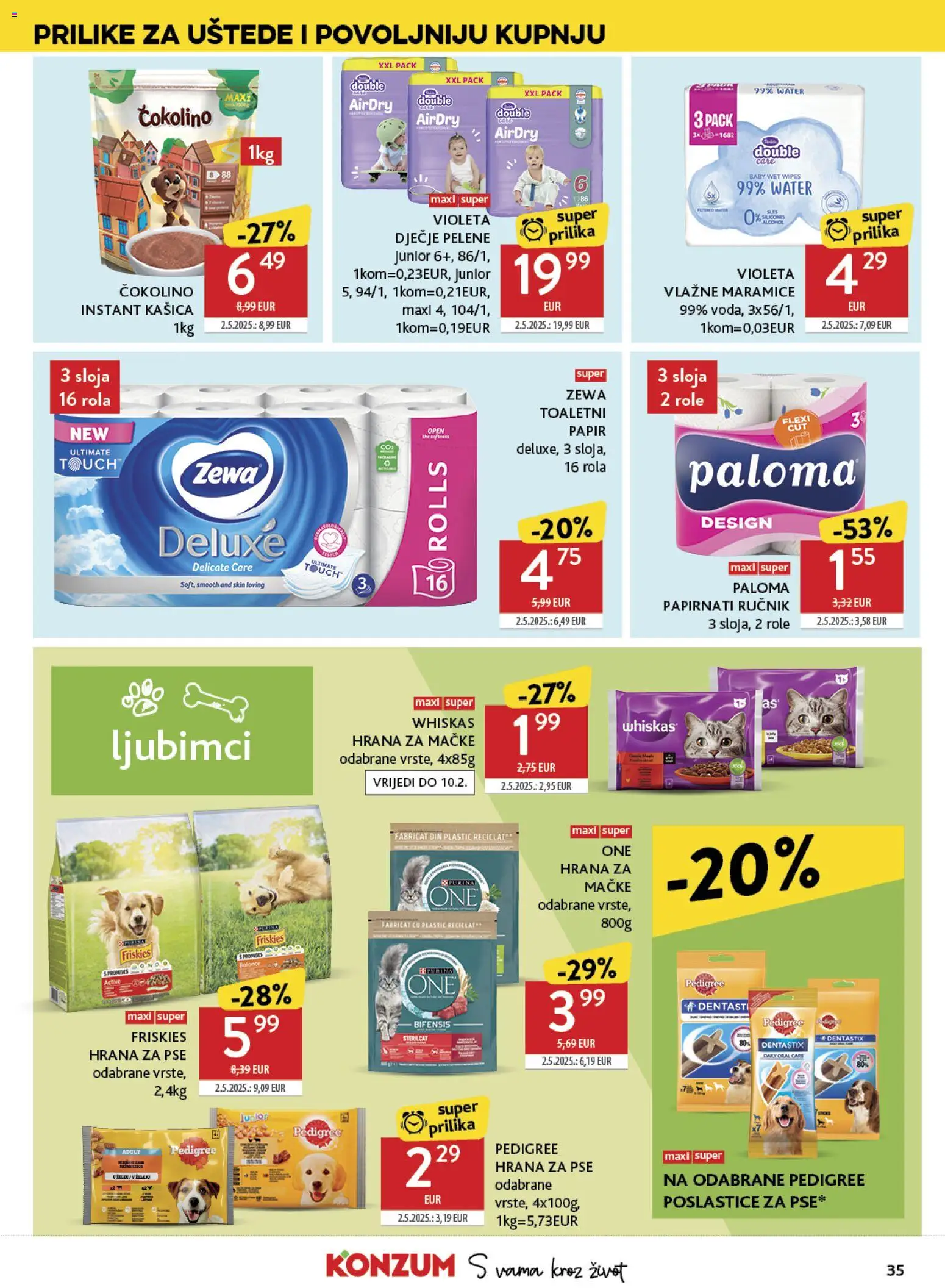 Konzum katalog | vrijedi od 28.01.2026 | Stranica: 35 | Proizvodi: Ručnik, Toaletni papir, Hrana za mačke, Zewa
