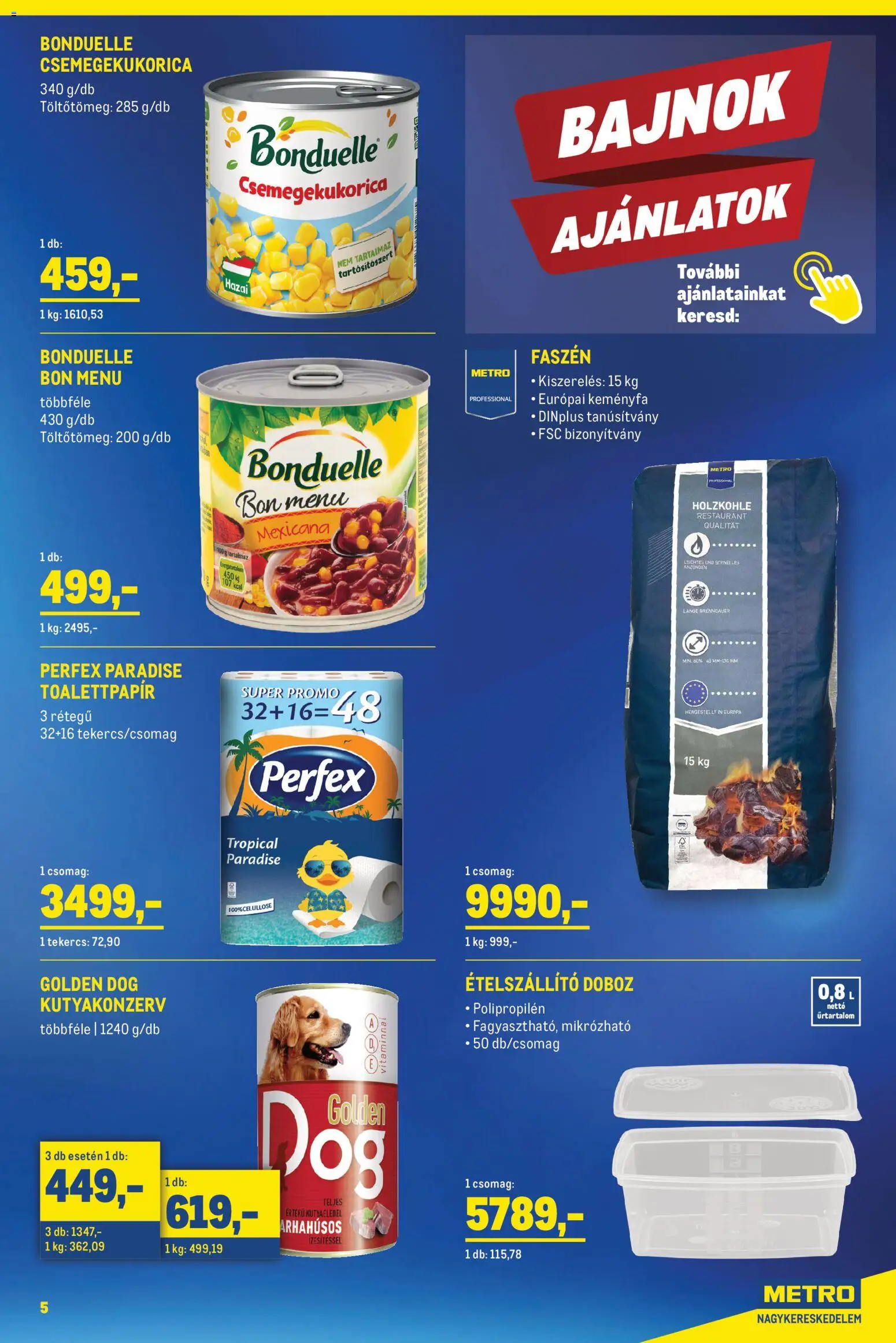 Metro akciós ujság - amely érvényes a következő dátumtól: 02.05.2026 | Oldal: 5 | Termékek: Csemegekukorica, Kutyaeledel, Doboz