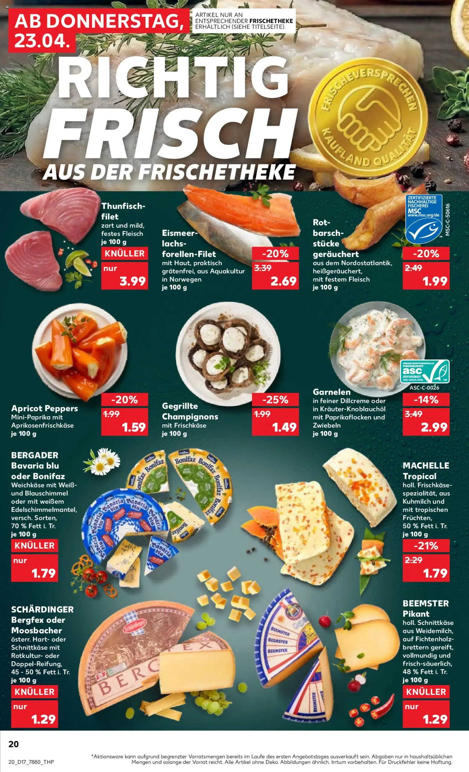Kaufland Prospekt Hamburg	 – gültig ab 23.04.2026 | Seite: 20 | Produkte: Thunfisch, Champignons, Lachs, Frischkase