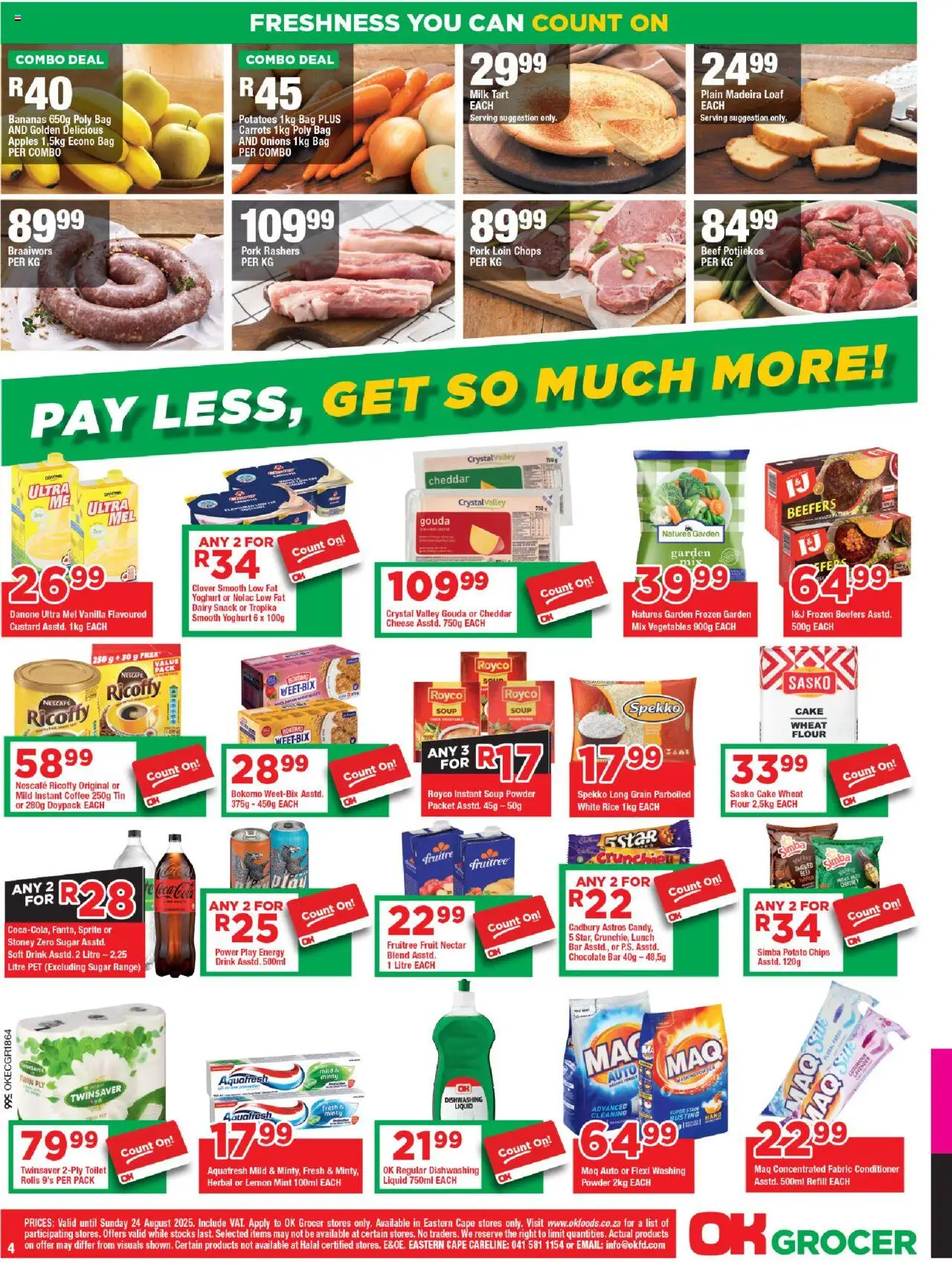 OK Foods Eastern Cape - OK Grocer │ valid from 13.08.2025 | Page: 4 | Products: Cake, Milk, Pork, Bananas