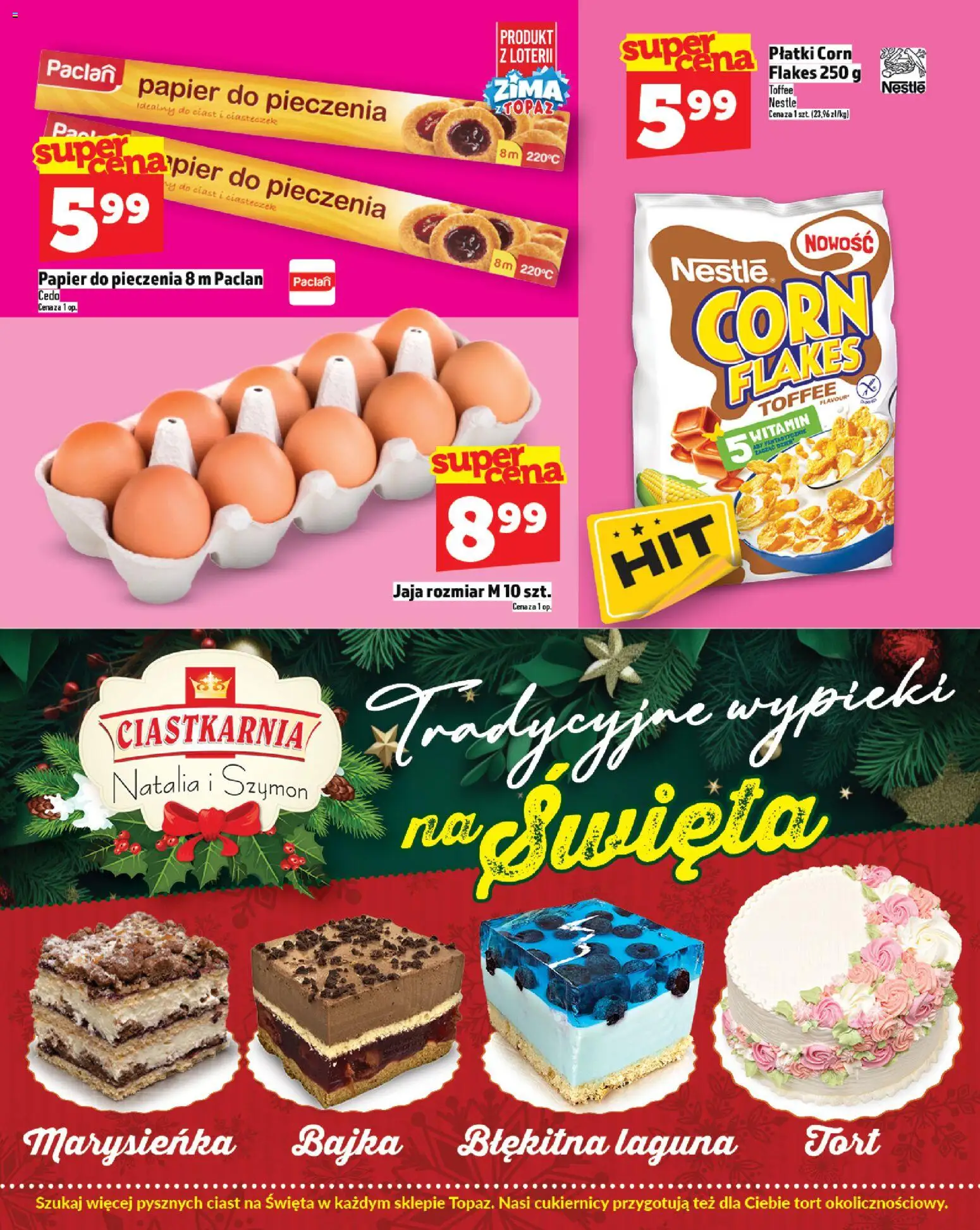 Topaz Gazetka - Express od 27.11.2025 | Strona: 25 | Produkty: Papier do pieczenia, Tort, Płatki, Jaja