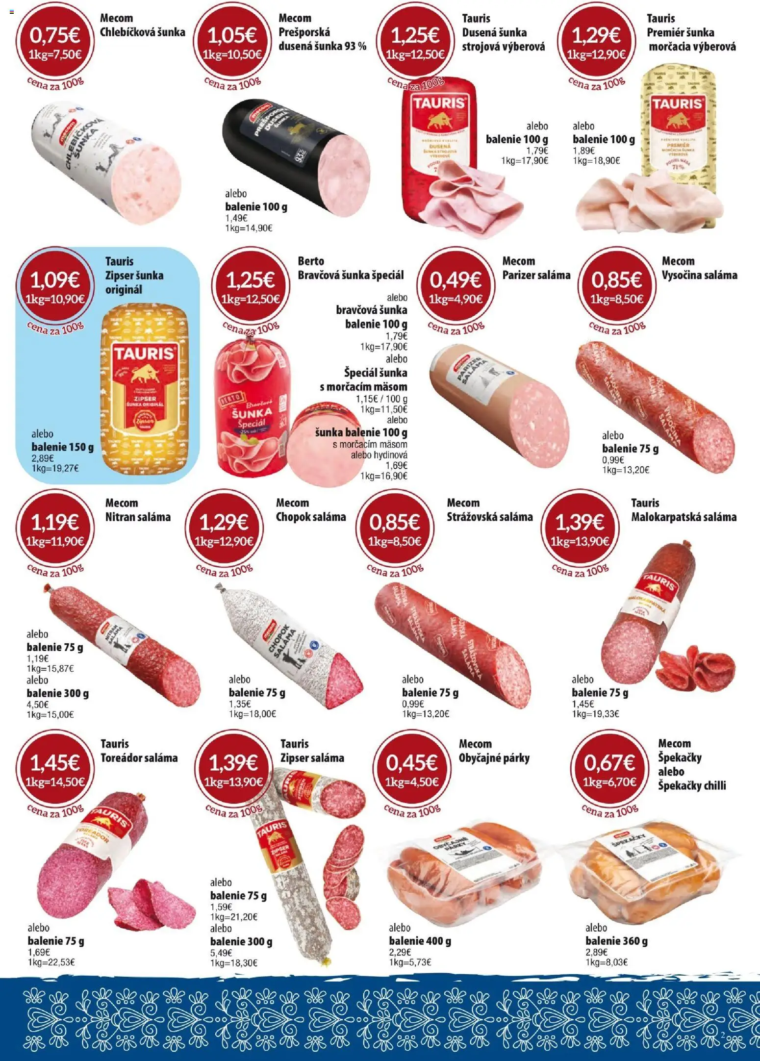 Nové KARMEN CBA akcie – leták je platný od 01.04.2026 | Strana: 2 | Produkty: Saláma, Šunka, Chilli, Párky