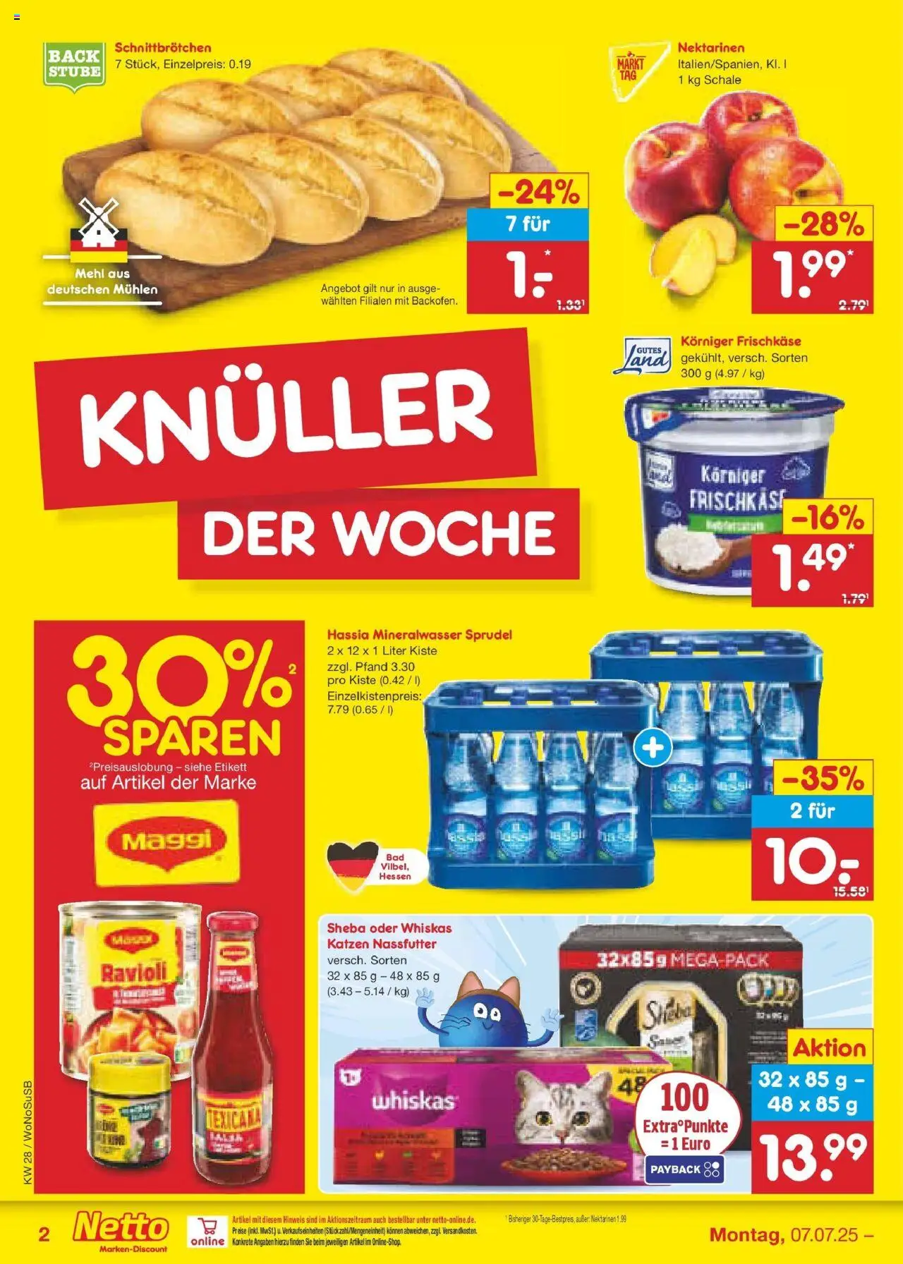 Netto Marken-Discount prospekt Lahnau	 - gültig ab dem 07.07.2025 | Seite: 2 | Produkte: Nektarinen, Mineralwasser, Frischkase, Whiskas