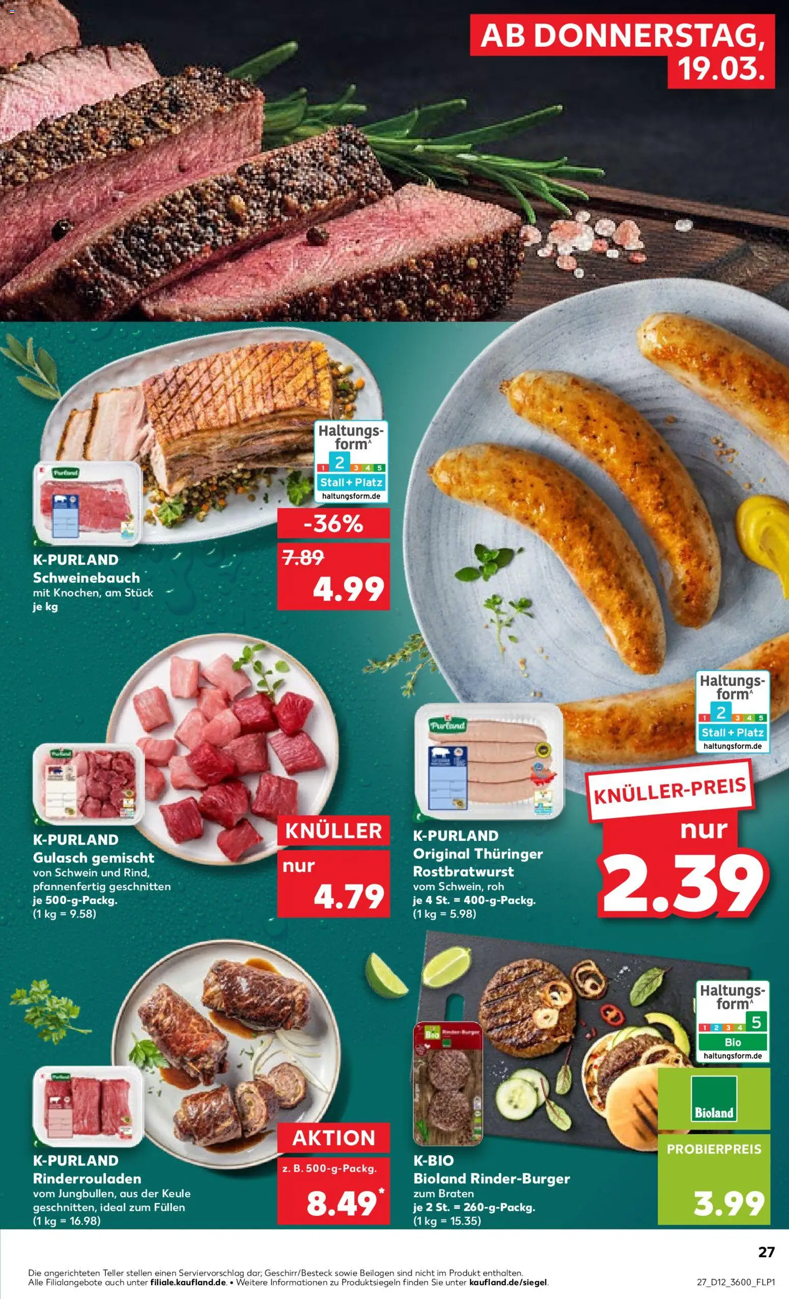Kaufland Prospekt Zeitz	 – gültig ab 19.03.2026 | Seite: 27 | Produkte: Rinderrouladen, Schweinebauch, Burger, Gulasch