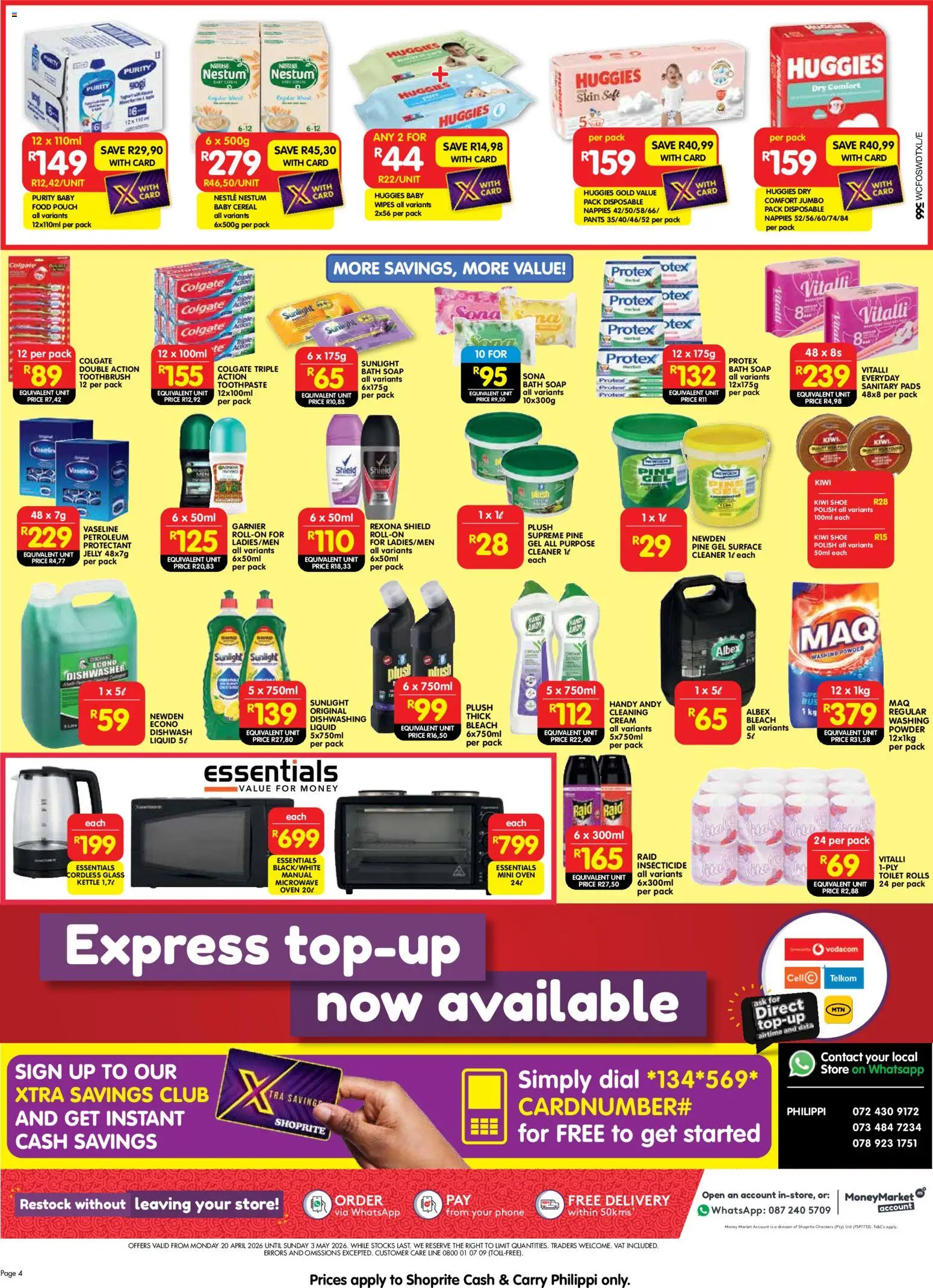 New Shoprite catalogue – valid from 20.04.2026 | Page: 4 | Products: Data, Kettle, Bleach, Baby food