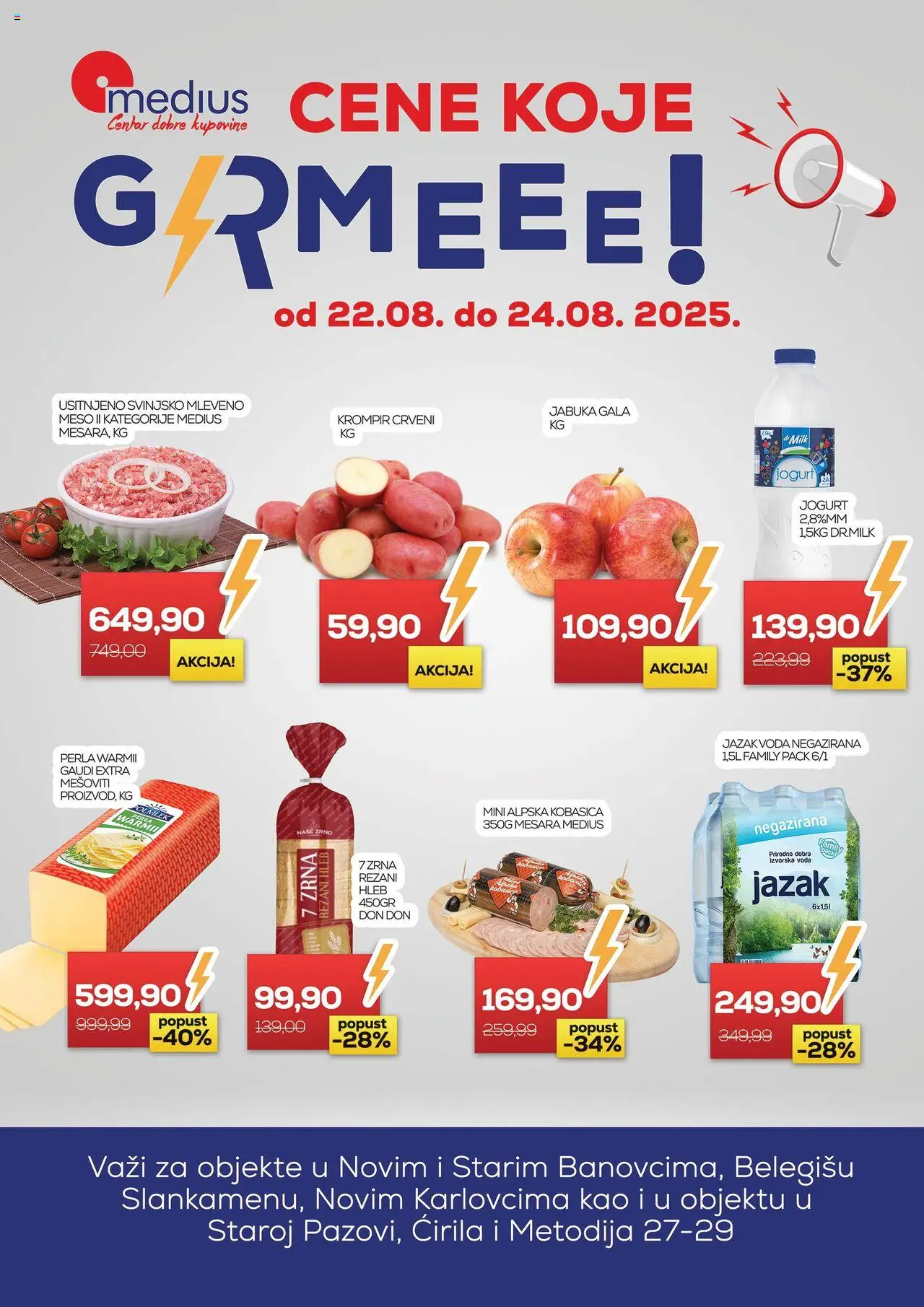 Medius katalog - važi od 22.08.2025 | Strana: 1 | Proizvode: Mleveno meso, Svinjsko mleveno meso, Jogurt, Kobasica