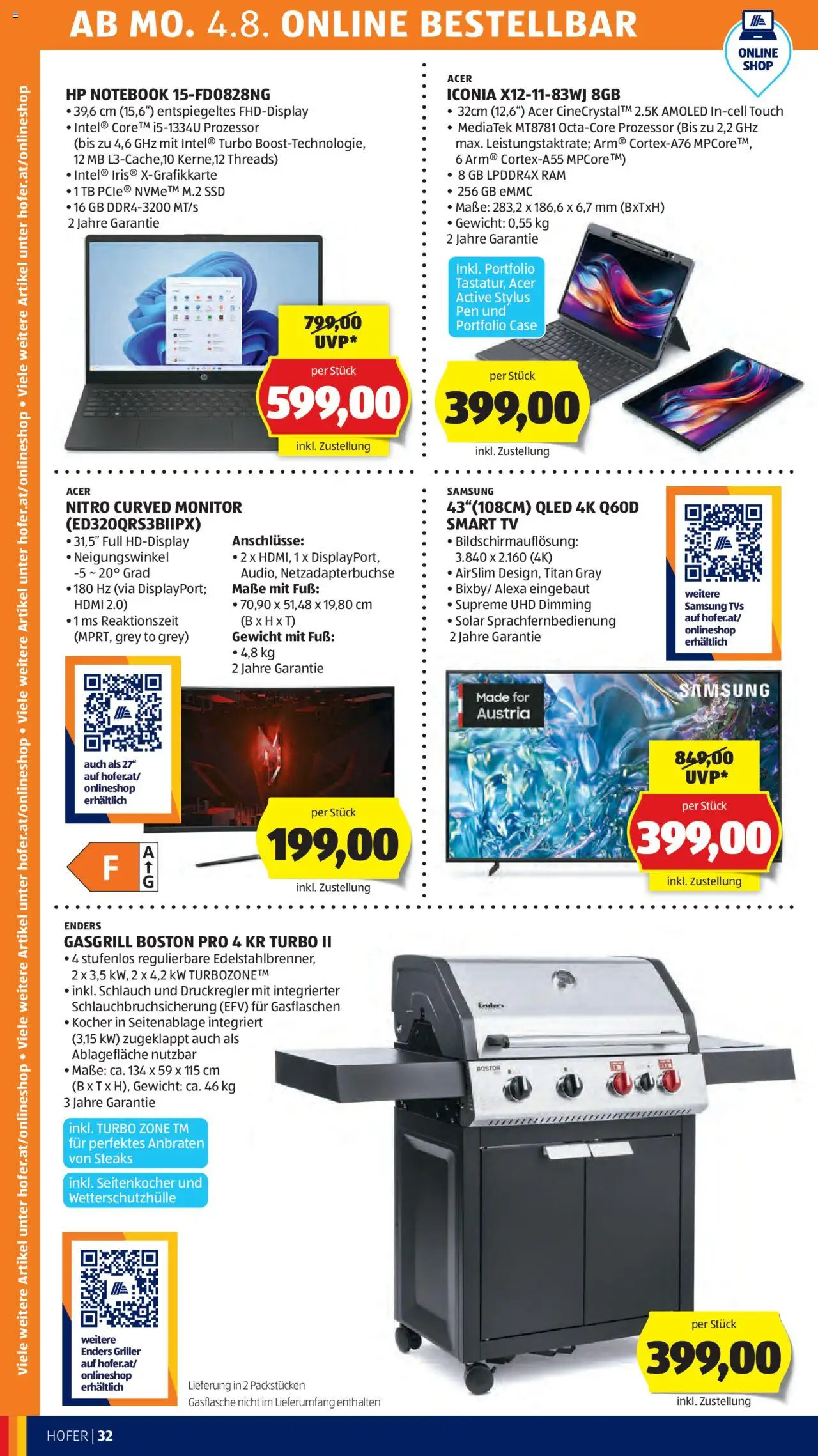 Hofer Flugblatt gültig ab 01.08.2025 | Seite: 36 | Produkte: Monitor, TV, Kocher, Samsung