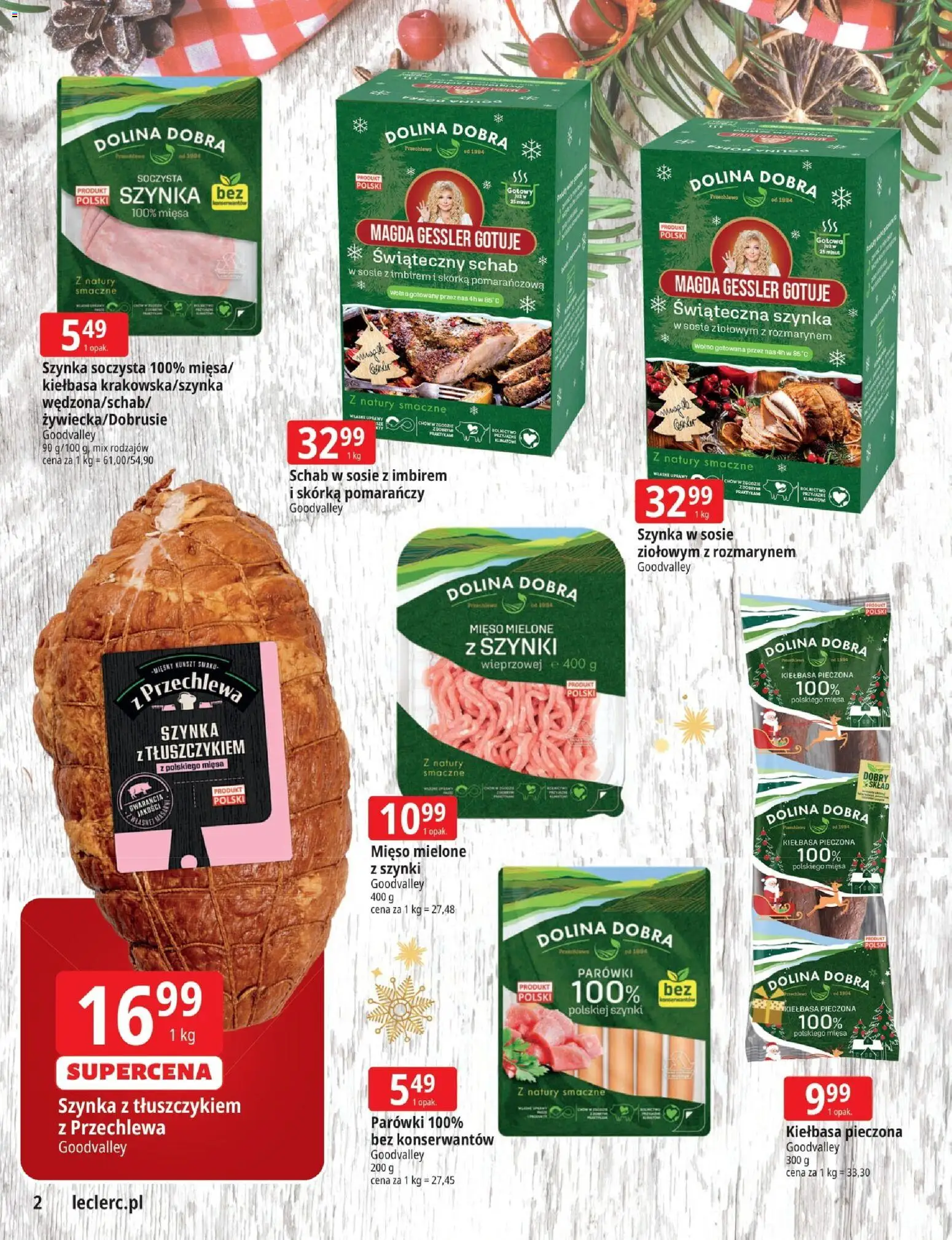 E.Leclerc Gazetka - Zielona Góra od 02.12.2025 | Strona: 2 | Produkty: Mięso mielone z szynki, Schab, Skórka pomarańczowa, Mięso