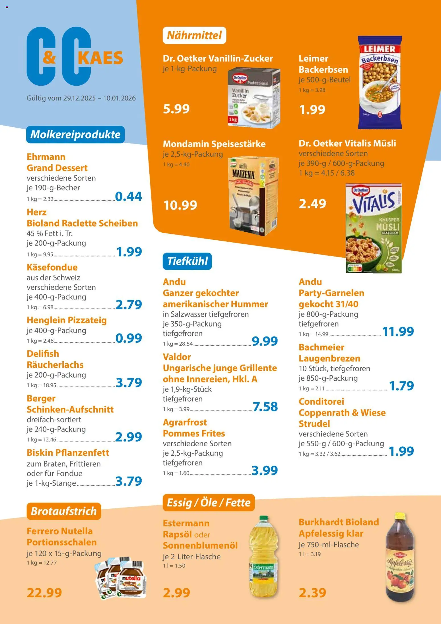 C&C Prospekt – gültig ab 29.12.2025 | Seite: 2 | Produkte: Musli, Sonnenblumenol, Pommes, Nutella