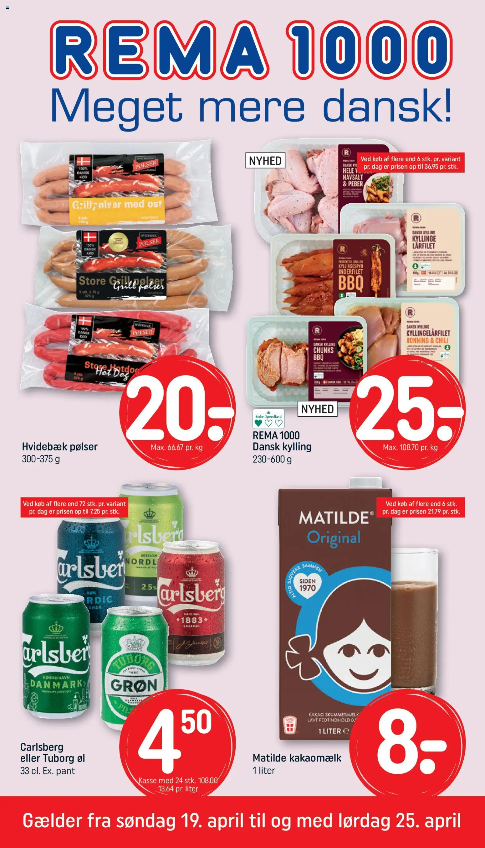 Rema 1000 tilbudsavis – gyldig fra 19.04.2026 | Side: 1 | Produkter: Ost, Pølser, Kakao, Aparelho de barbear