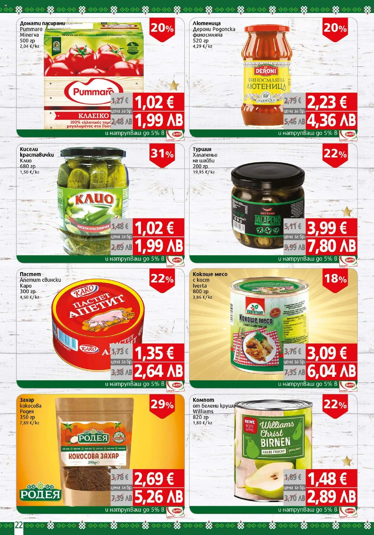 {H1} | Страница: 22 | Продукти: Захар, Домати, Лютеница, Круши