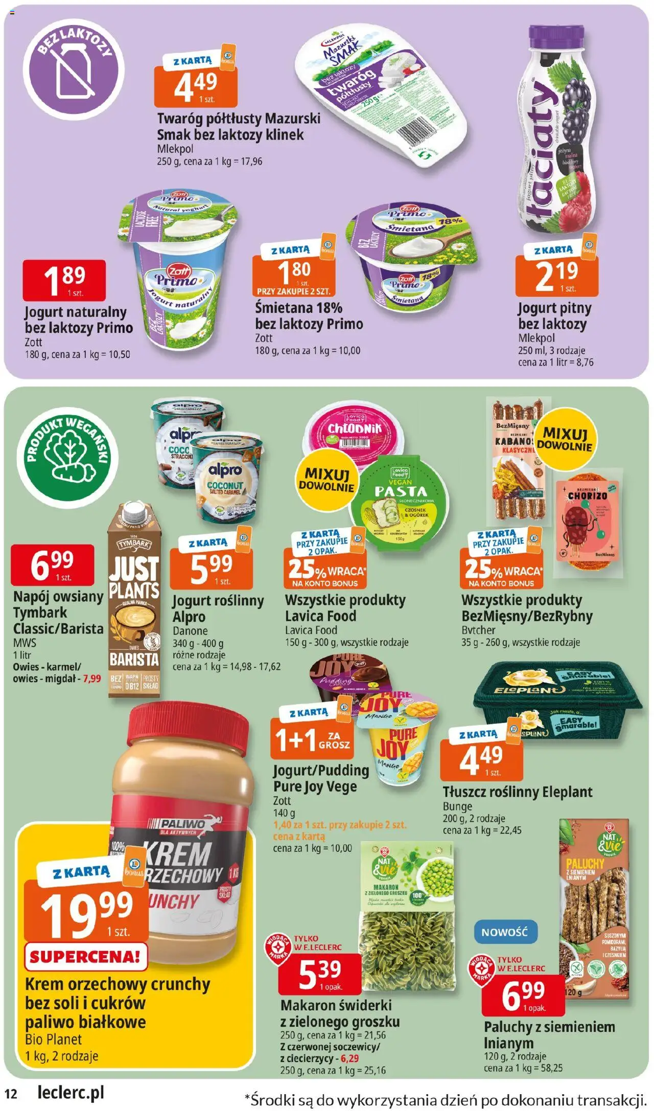 E.Leclerc Gazetka - Radom od 22.07.2025 | Strona: 12 | Produkty: Twaróg półtłusty, Alpro, Bazylia, Makaron