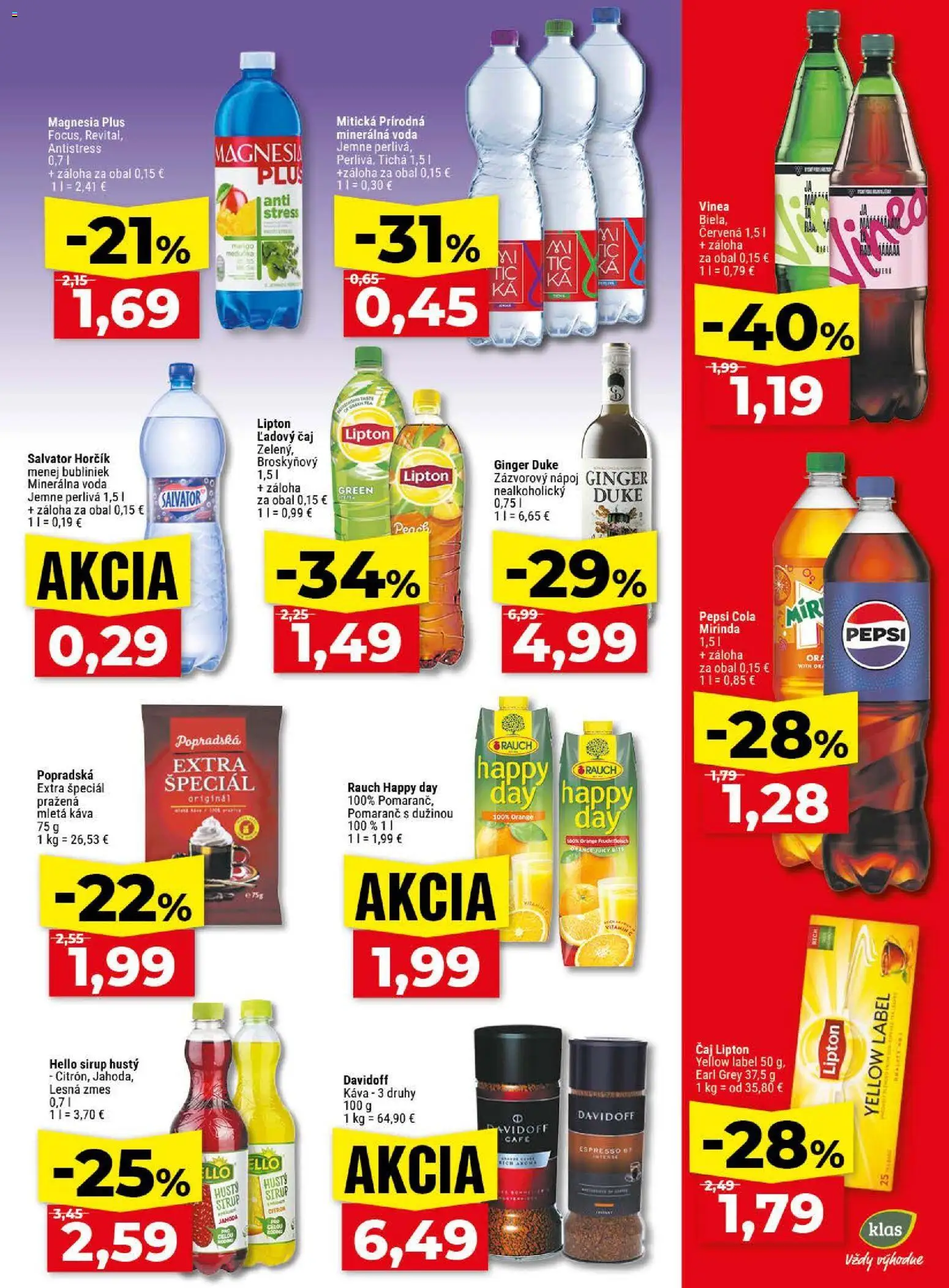 Nové Klas akcie – leták je platný od 13.04.2026 | Strana: 24 | Produkty: Čaj, Voda, Cola, Vinea
