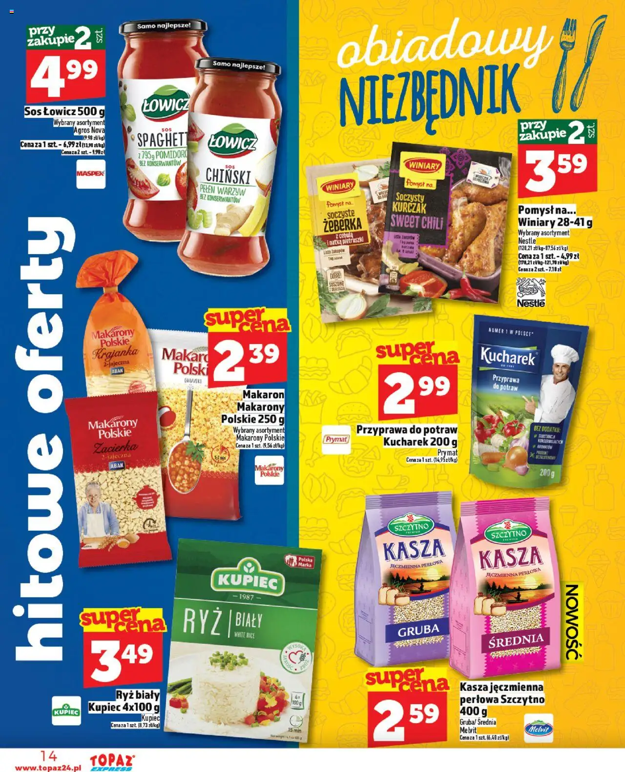 Topaz Gazetka - Express od 28.08.2025 | Strona: 14 | Produkty: Chili, Kasza, Kurczak, Kasza jęczmienna