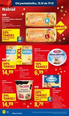 Pogląd oferty "Lidl Gazetka" - ważna od 15.12.2025 | Strona: 42 | Produkty: Masło klarowane, Masło, Mozzarella, Jaja