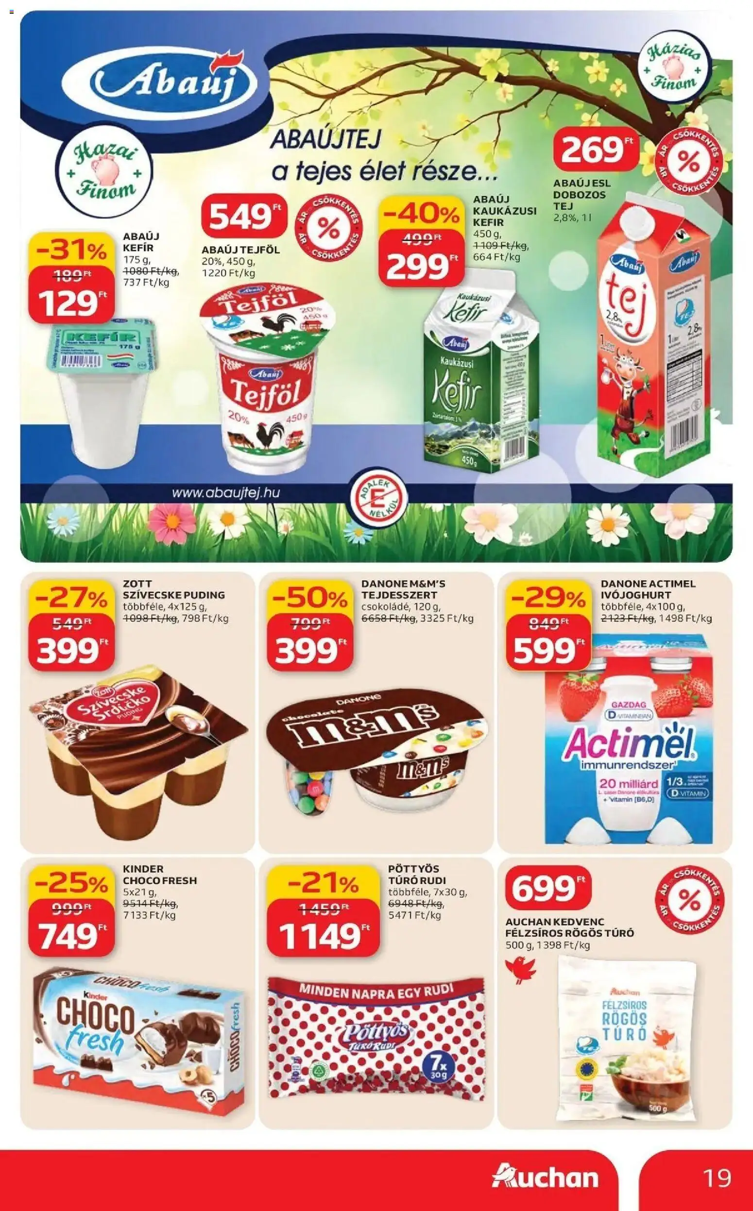 Auchan akciós ujság - amely érvényes a következő dátumtól: 19.03.2026 | Oldal: 19 | Termékek: Puding, Kefir, Actimel, Kaukázusi kefír