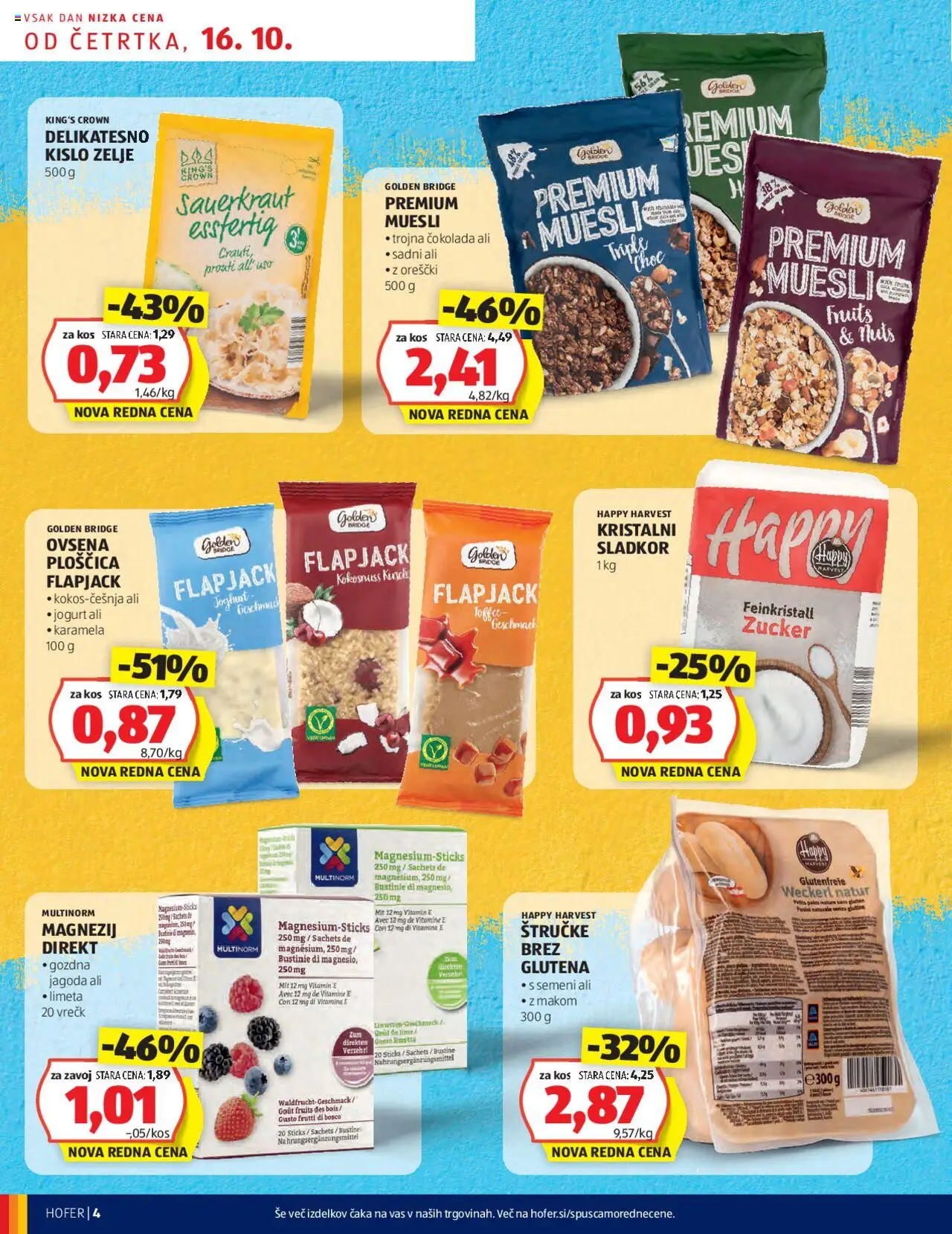 Novi Hofer katalog ponudbe – veljaven od 16.10.2025 | Stran: 4 | Izdelki: Muesli, Kos, Orescki, Zelje