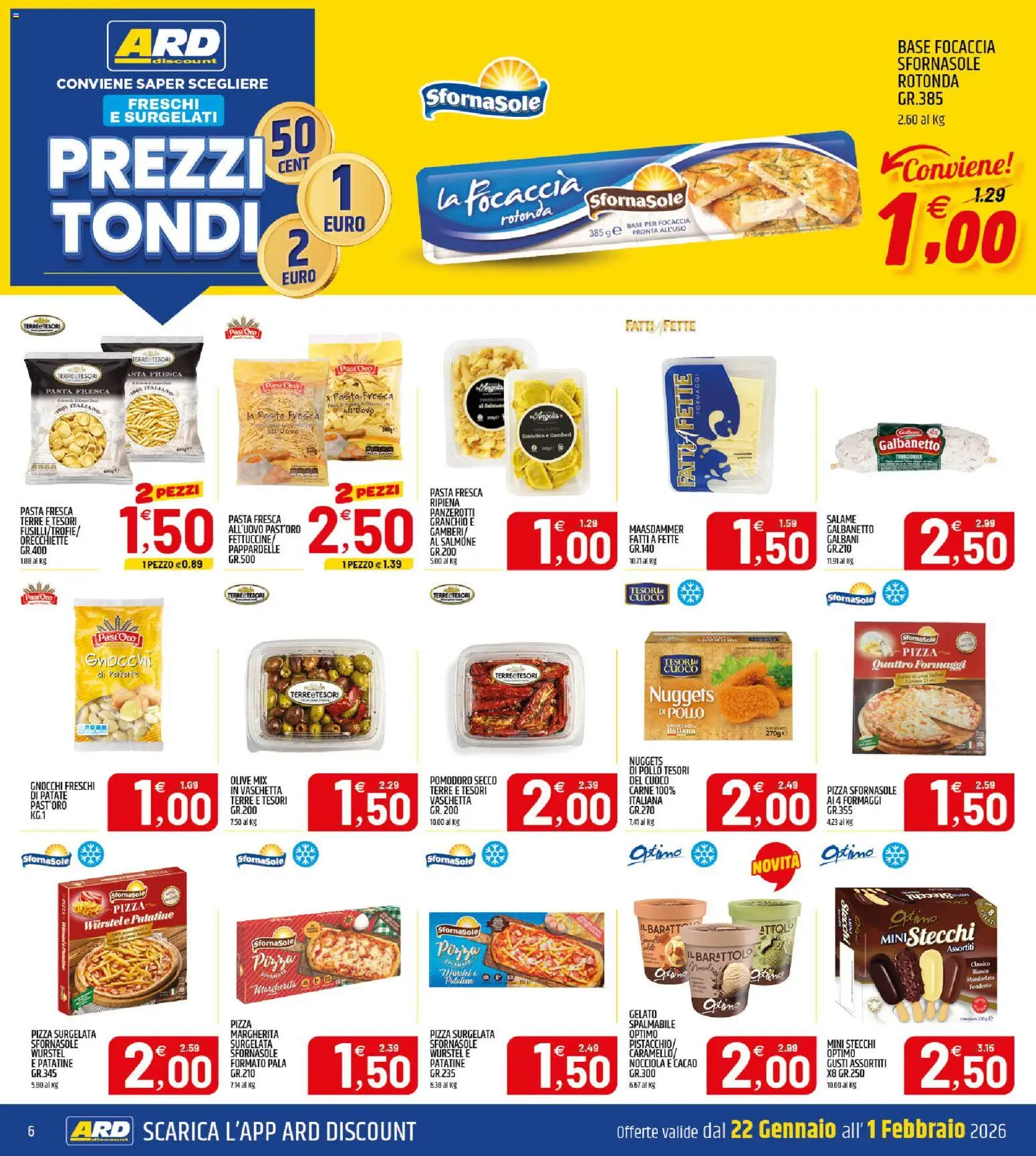 Volantino ARD Discount del 22.01.2026 | Pagina: 6 | Prodotti: Salame, Pollo, Nuggets, Pasta