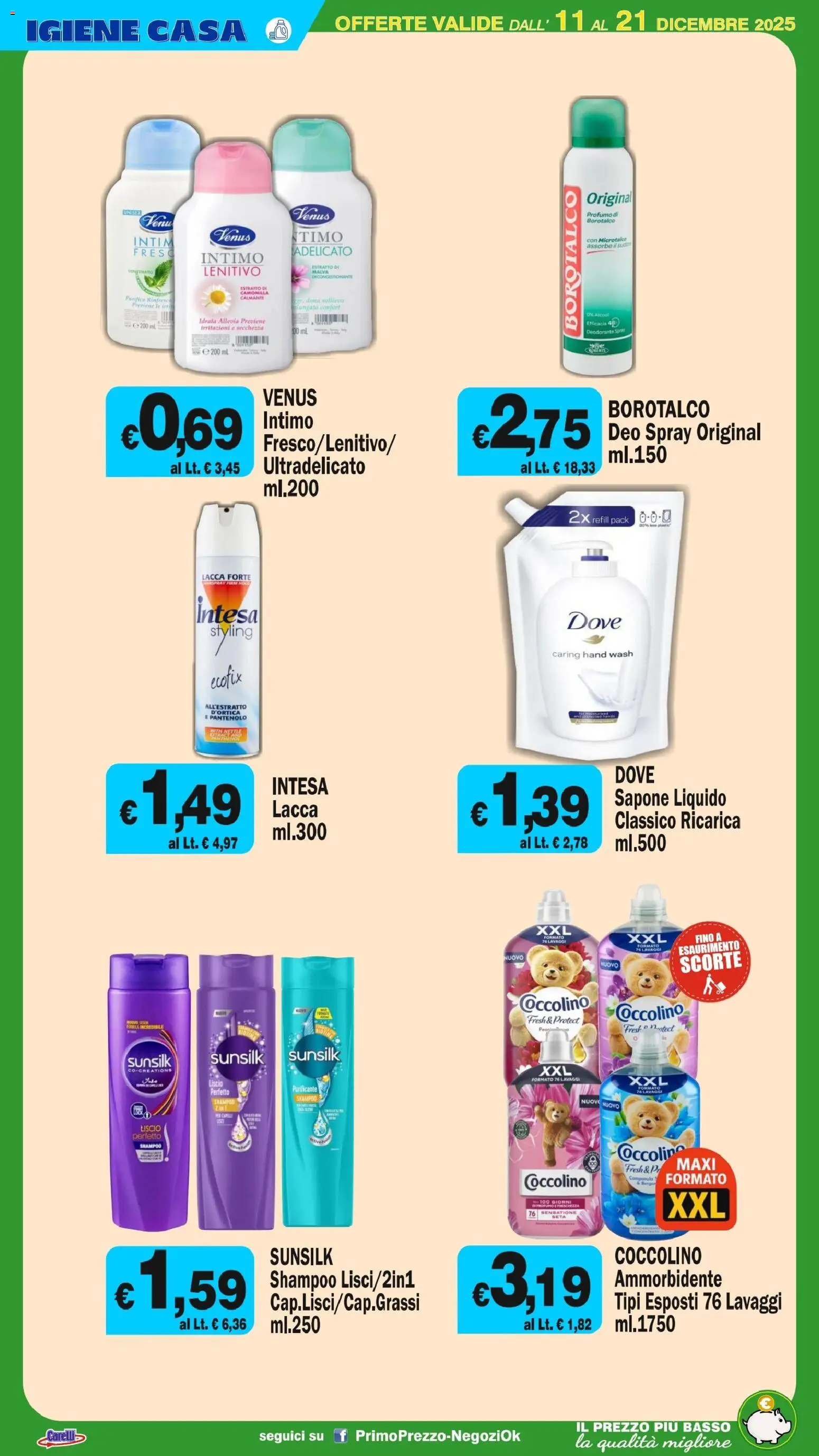 Volantino Primo Prezzo del 11.12.2025 | Pagina: 26 | Prodotti: Lacca, Sapone, Ammorbidente, Intimo