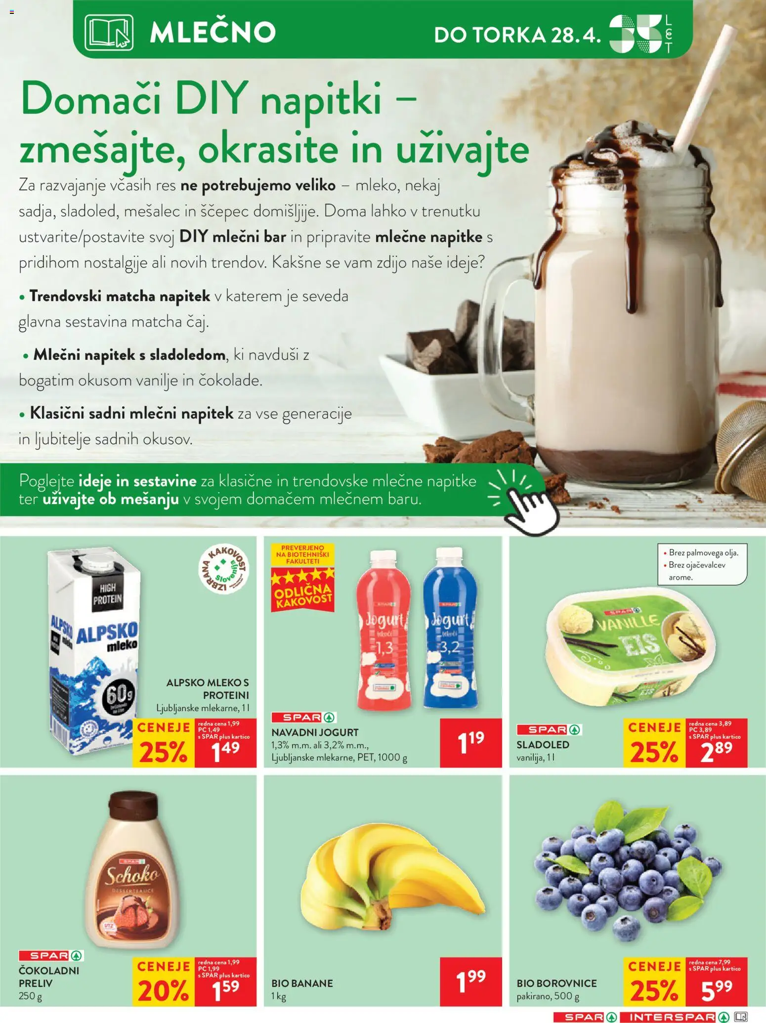 Novi Spar katalog ponudbe – veljaven od 22.04.2026 | Stran: 20 | Izdelki: Napitki, Jogurt, Borovnice, Sladoled