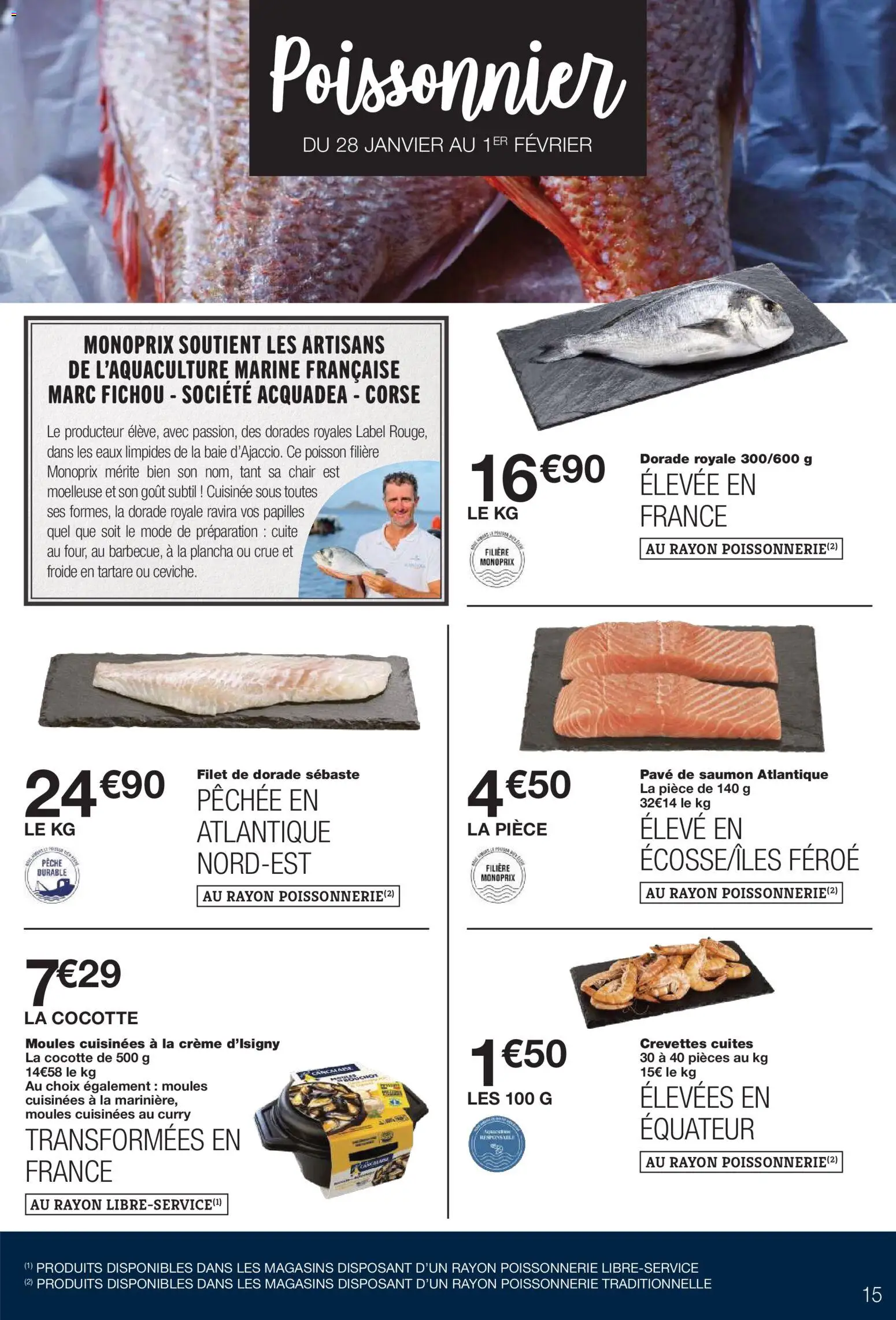 {H1} | Page: 15 | Produits: Pavé de saumon, Crevettes, Dorade royale, Saumon