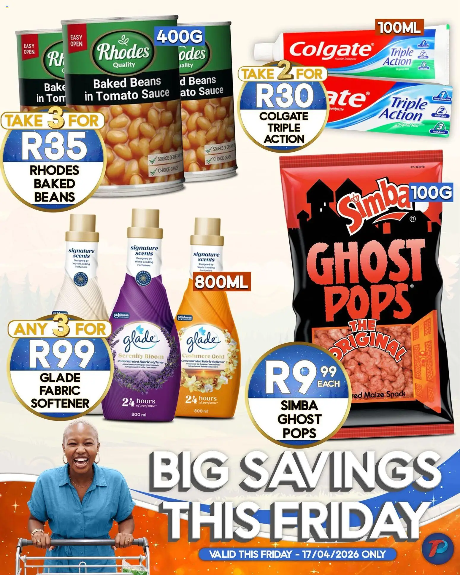 New Take n Pay catalogue – valid from 17.04.2026 | Page: 4 | Products: Perfume, Tomato sauce, Fabric softener, Sauce