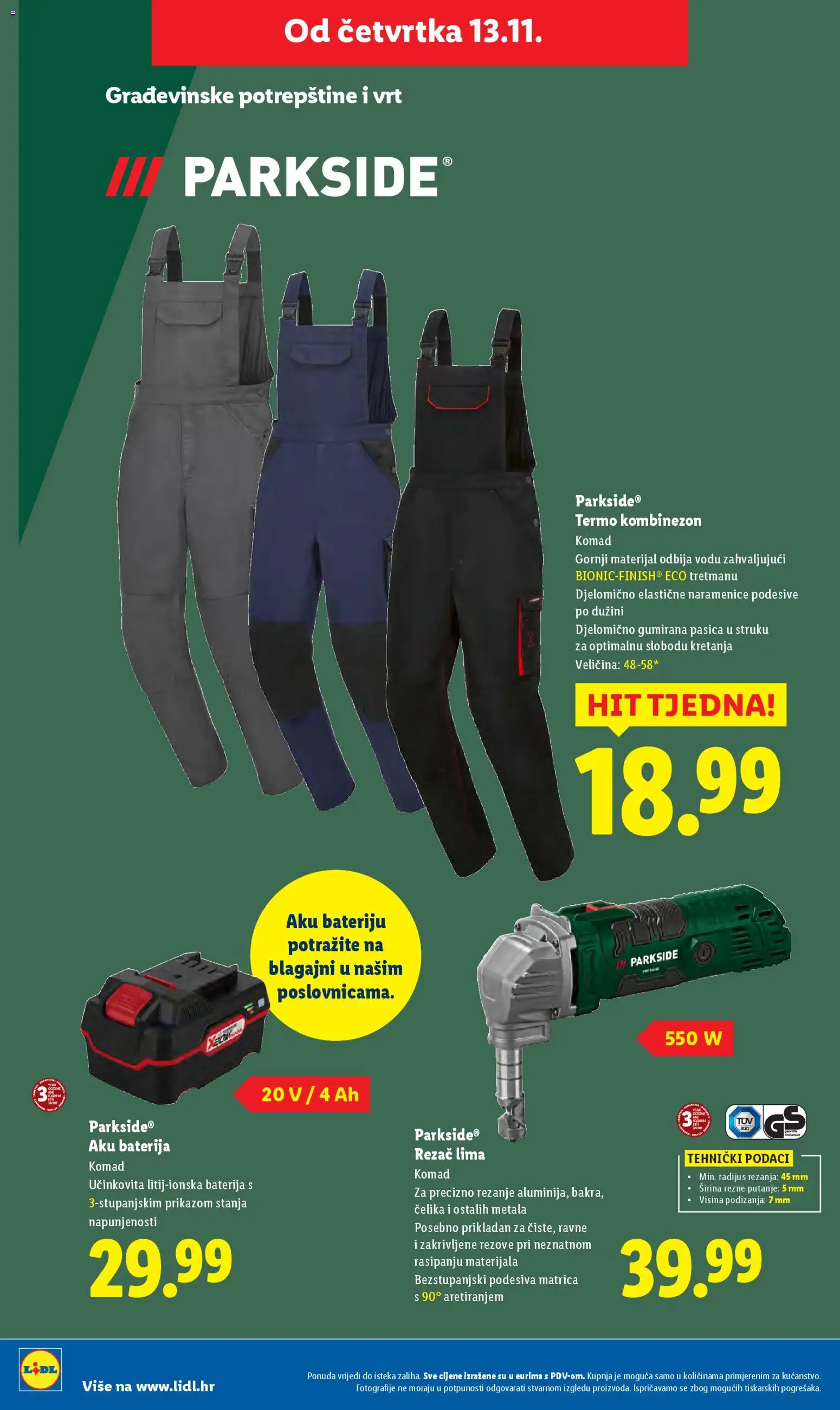 Lidl katalog | vrijedi od 13.11.2025 | Stranica: 10 | Proizvodi: Baterija, Kombinezon, Rezač, Parkside