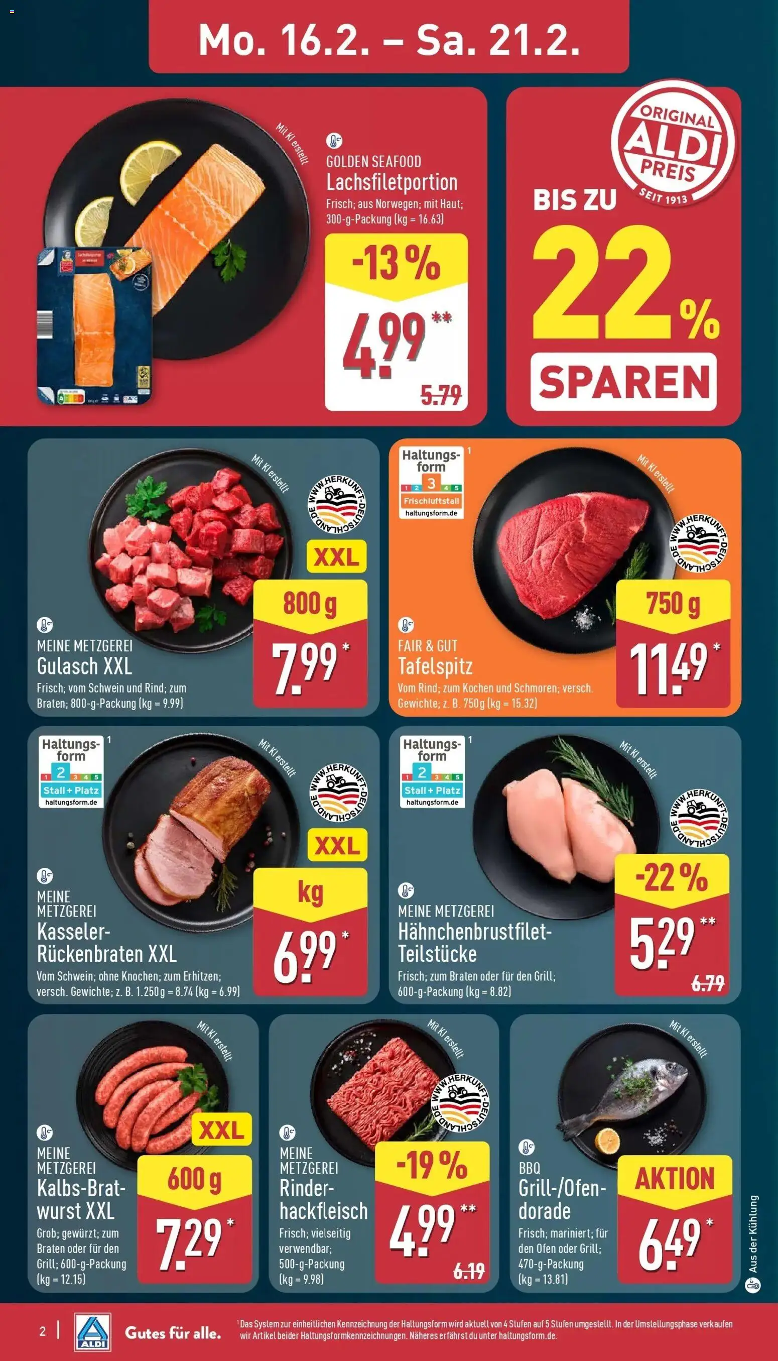 Aldi Wochenangebote – gültig ab 16.02.2026 | Seite: 6 | Produkte: Dorade, Ofen, Tafelspitz, Hackfleisch