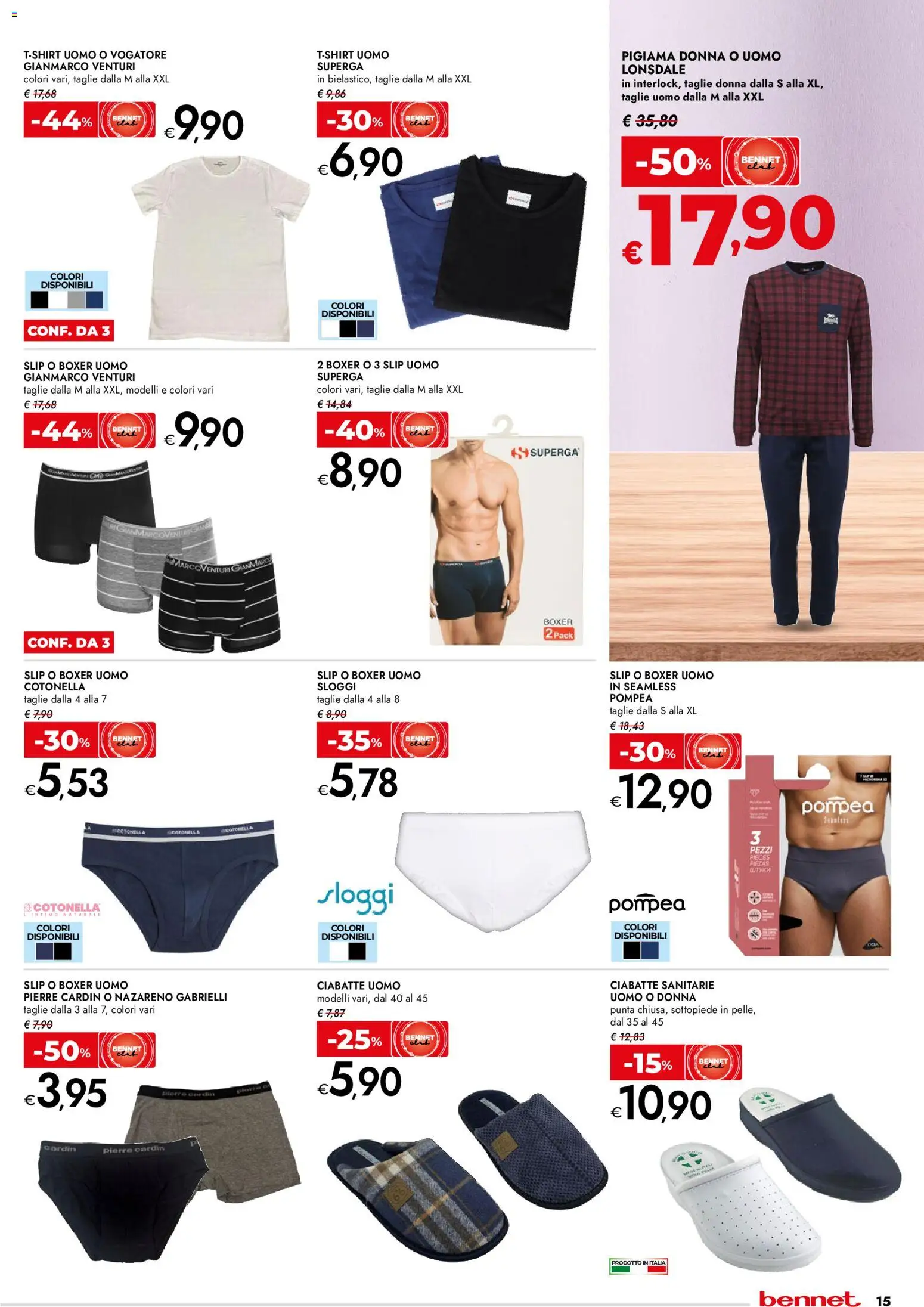 Volantino bennet del 02.01.2026 | Pagina: 15 | Prodotti: Intimo, Slip, Boxer, Ciabatte