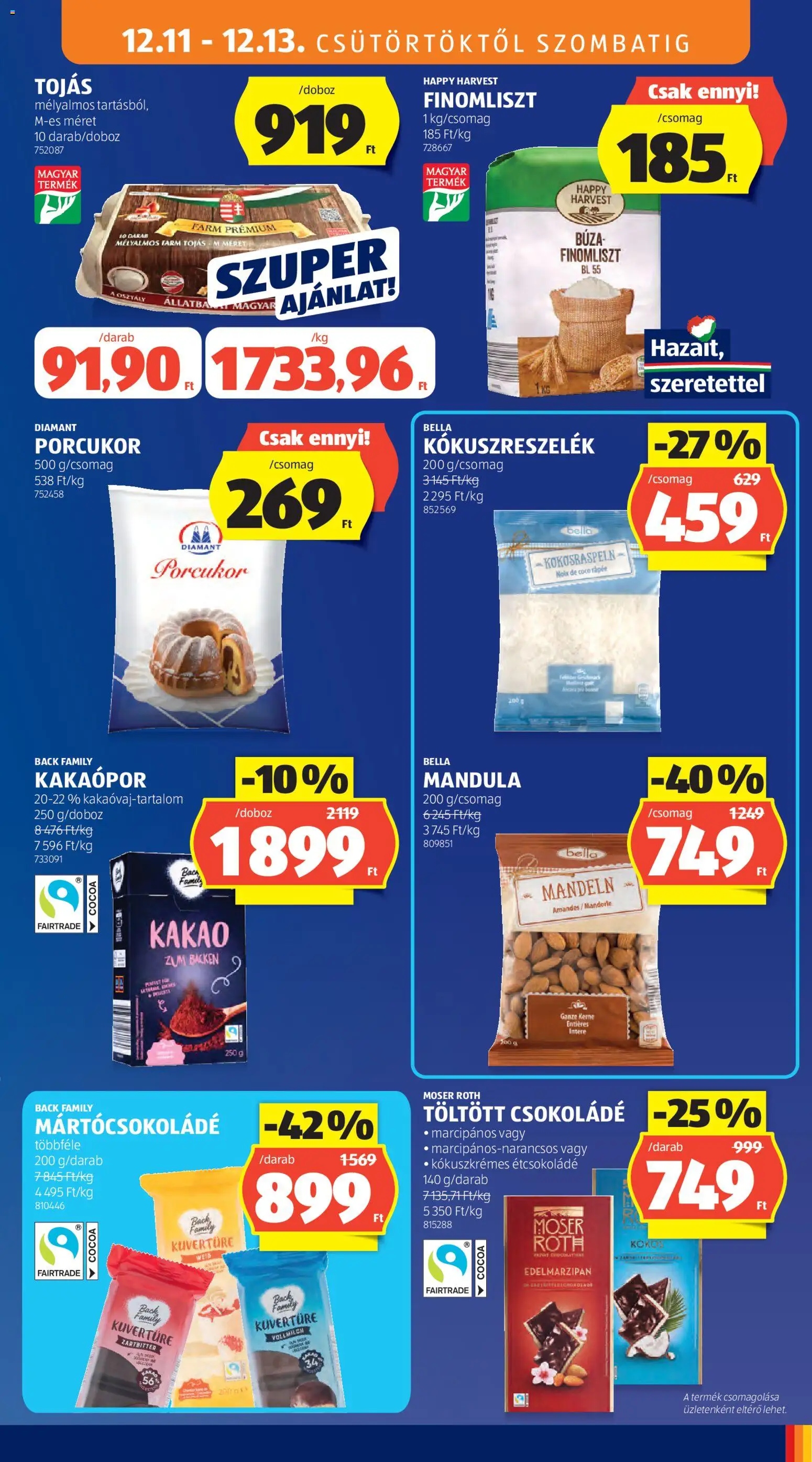 Aldi akciós ujság - amely érvényes a következő dátumtól: 11.12.2025 | Oldal: 13 | Termékek: Porcukor, Tojás, Csokoládé, Kakaópor