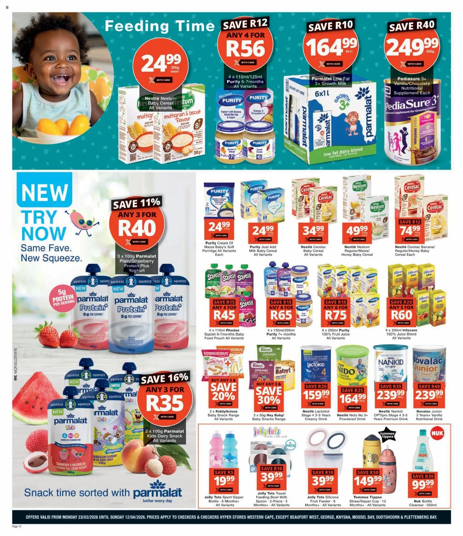 New Checkers catalogue – valid from 23.03.2026 | Page: 12 | Products: Yoghurt, Juice, Snacks, Silicone