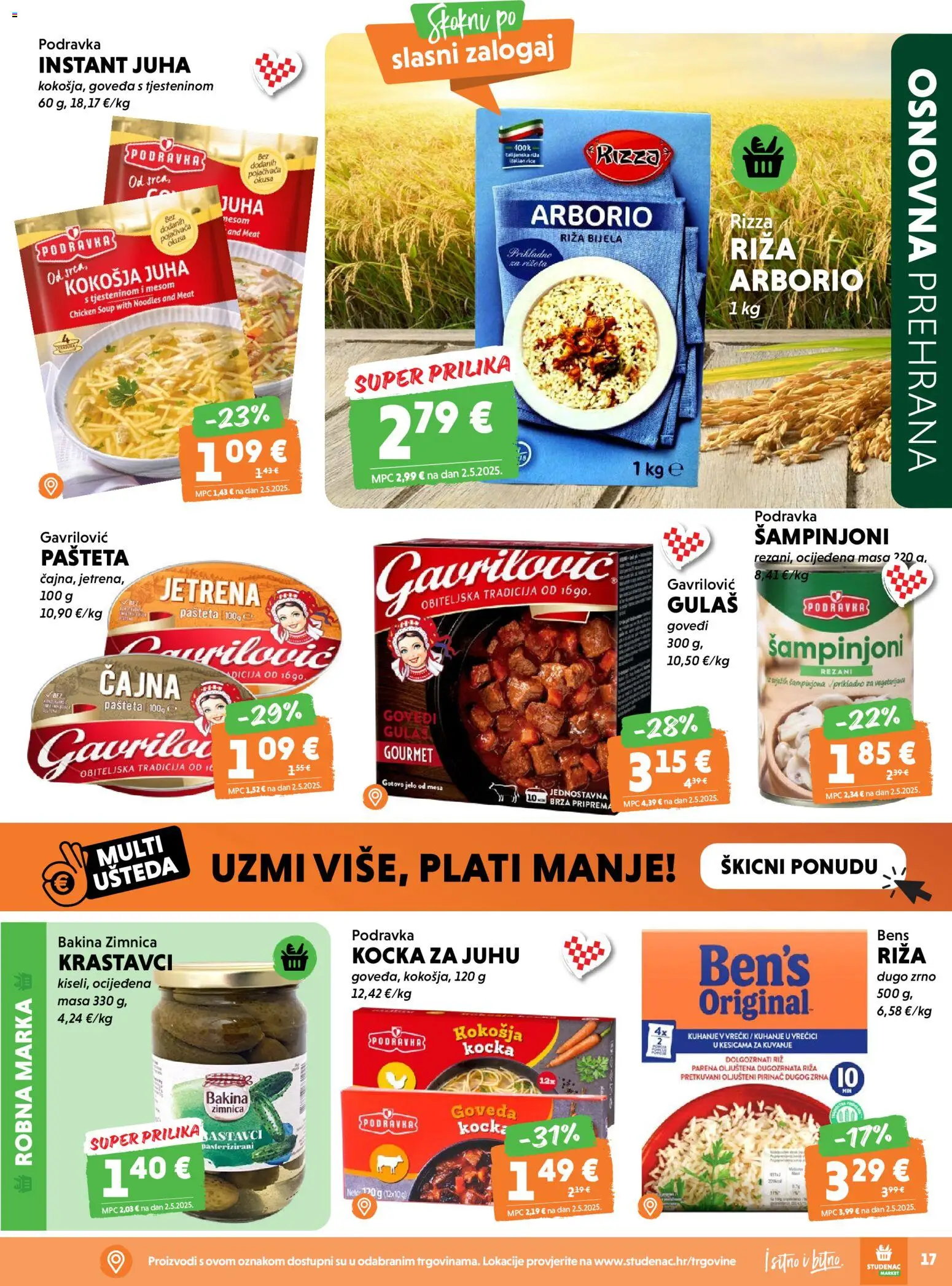 Studenac katalog | vrijedi od 22.04.2026 | Stranica: 17 | Proizvodi: Riža, Šampinjoni, Pašteta, Juha