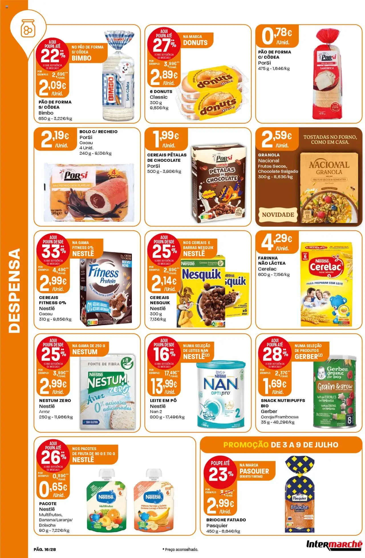 Intermarché folheto │ válido de 03.07.2025 | Página: 16 | Produtos: Pó, Tostas, Nestlé, Chocolate