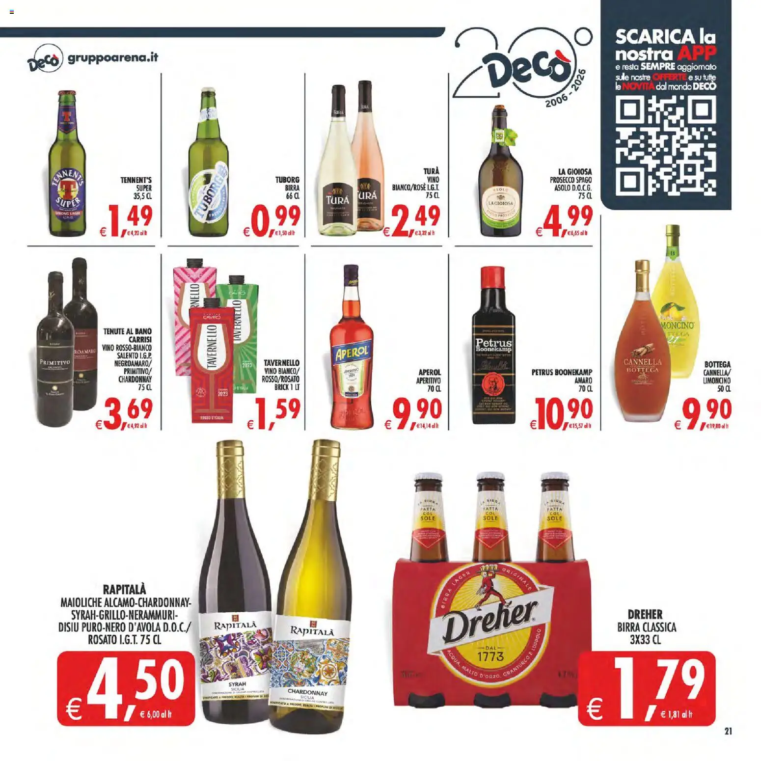 Volantino Decò del 17.03.2026 | Pagina: 24 | Prodotti: Tennent's, Prosecco, Vino, Aperol