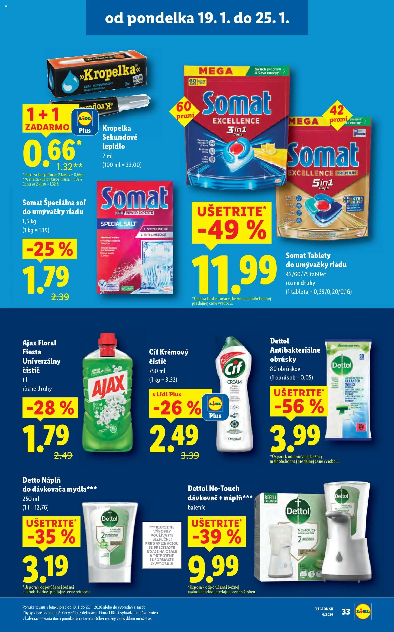 Nové Lidl akcie – leták je platný od 22.01.2026 | Strana: 75 | Produkty: Tablety do umývačky riadu, Soľ, Cif, Dettol