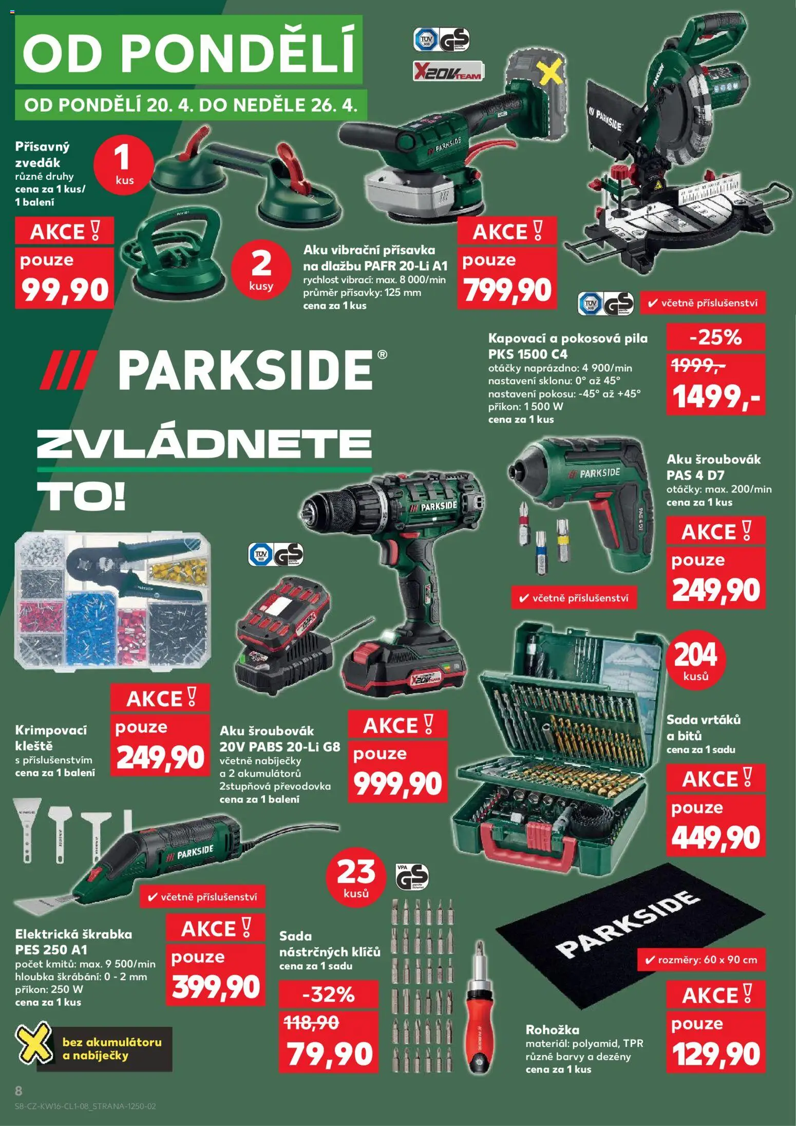 Kaufland leták - Brno od 15.04.2026 | Strana: 8 | Produkty: Pokosová pila Parkside, Rohožka, Barvy, Pila