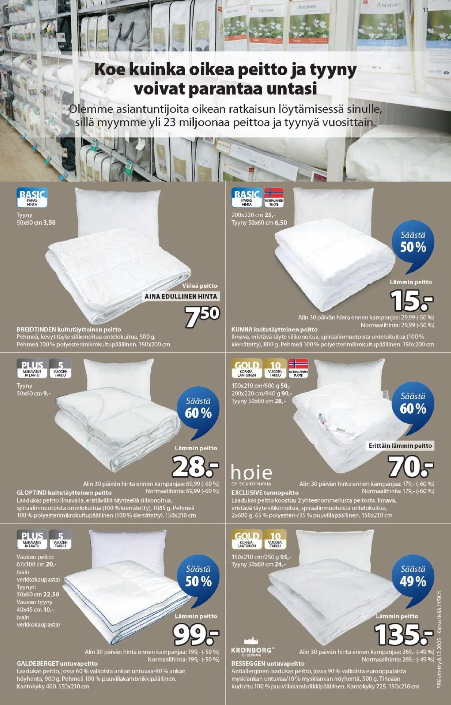 JYSK tarjoukset – voimassa 29.01.2026 alkaen | Sivu: 11 | Tuotteet: Tyynyt, Tyyny, Peitto