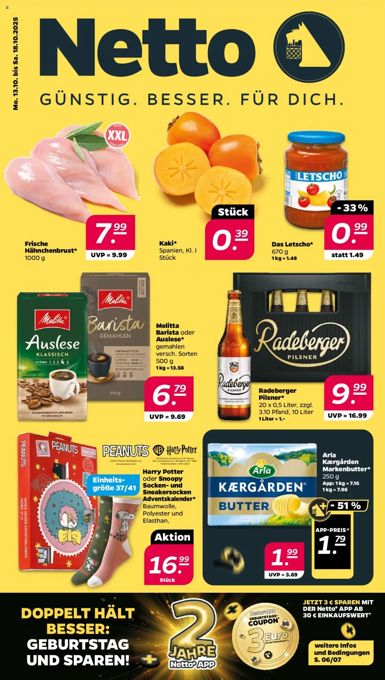 Netto Prospekt 	 – gültig ab 13.10.2025 | Seite: 1 | Produkte: Melitta, Butter, Socken