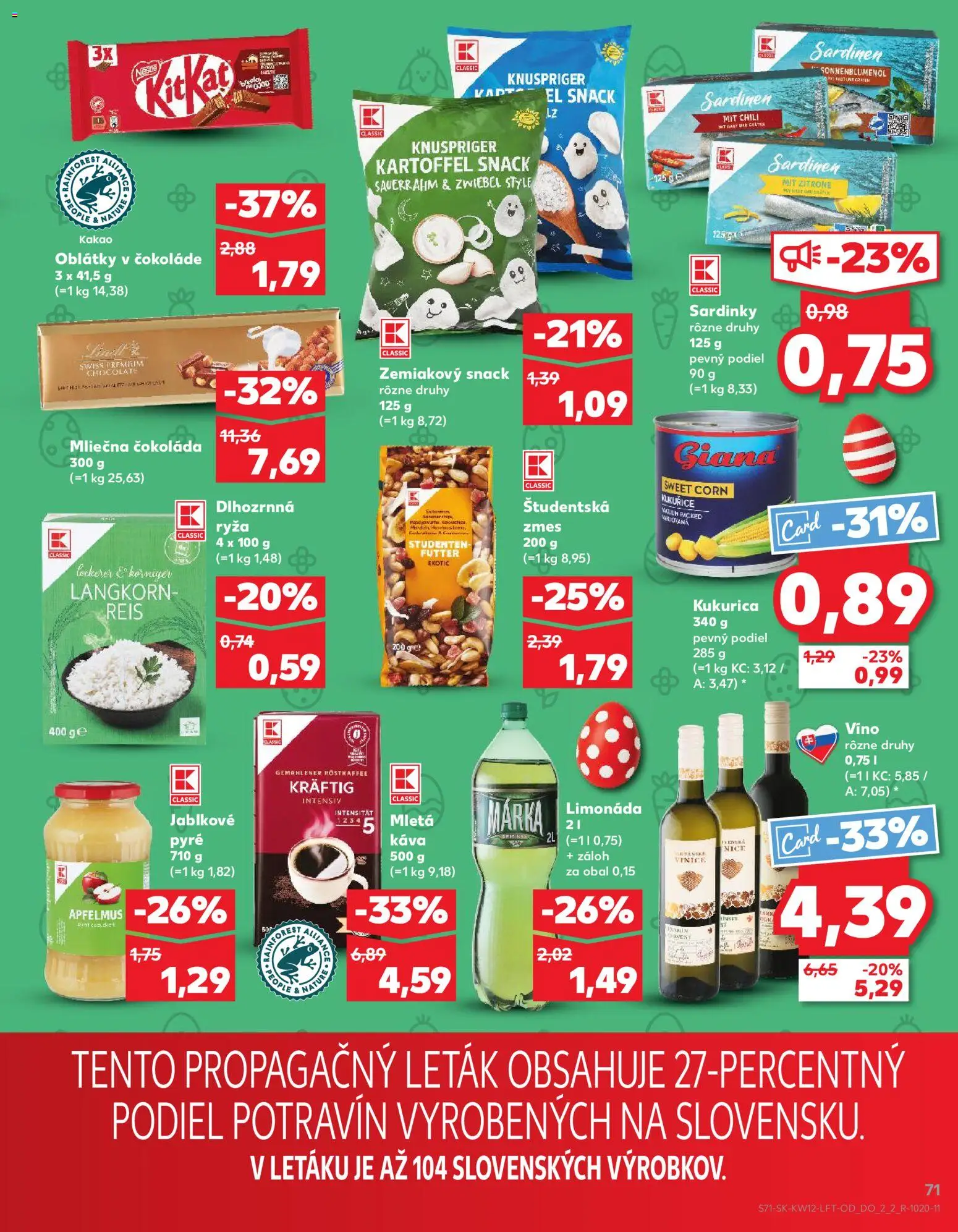 Nové Kaufland akcie – leták je platný od 19.03.2026 | Strana: 71 | Produkty: Víno, Ryža, Lindt, Kakao
