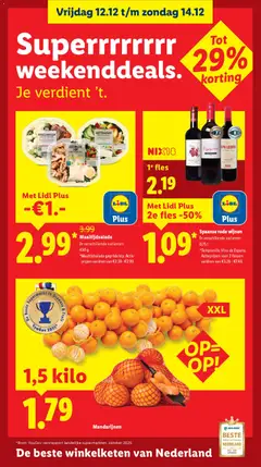 Mandarijnen, 1,5 kilo - Voorbeeld van een folder van Lidl, geldig van 08.12.2025 | Pagina: 39 | Producten: Mandarijnen, Fles, Mozzarella, Fruit