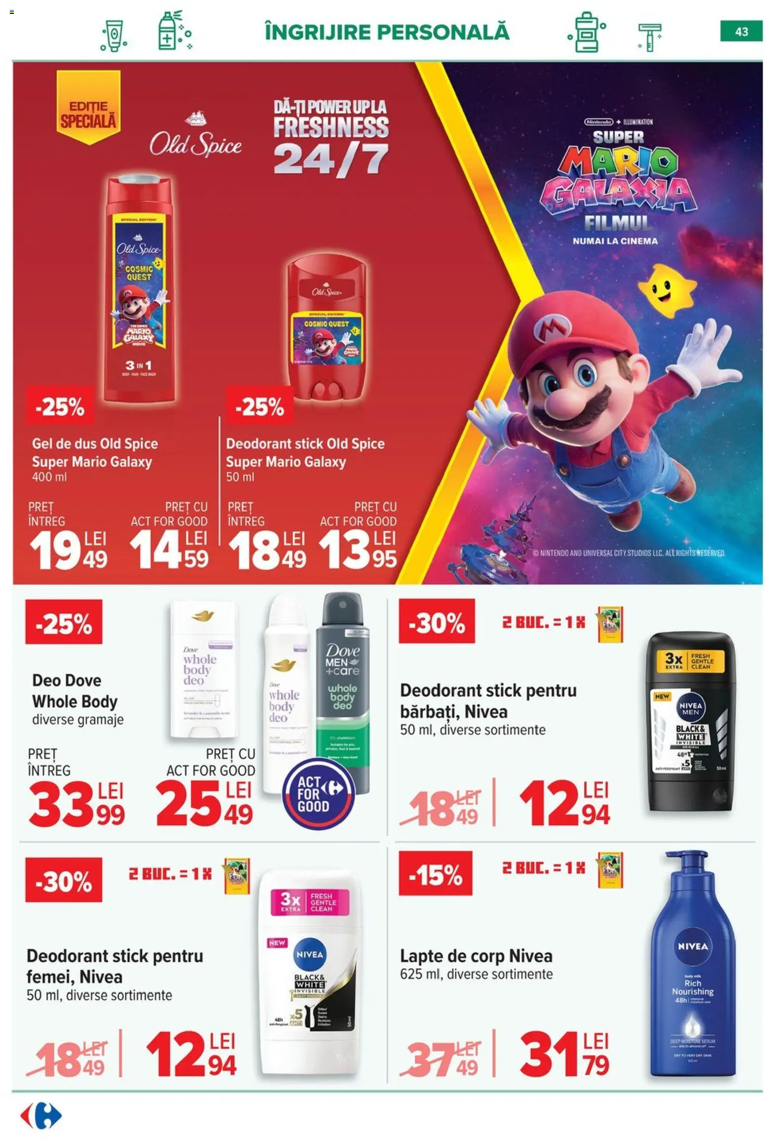Noul catalog Carrefour – valabil de la 15.04.2026 | Pagină: 44 | Produse: Kısırlaştırılmış Kedi Maması, Body, Duș, Lapte de corp