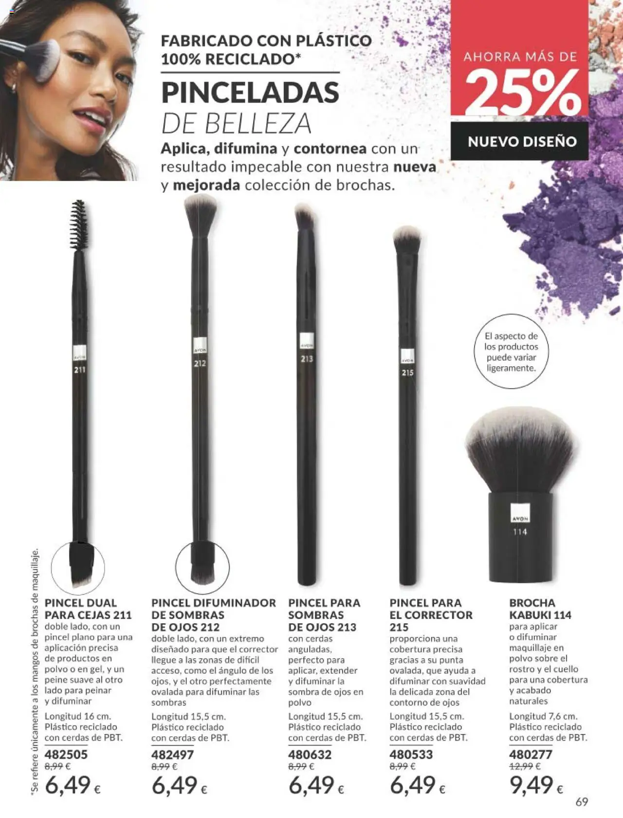 Catálogo AVON campaña 7 │ válido desde el 01.07.2025 | Página: 69 | Productos: Corrector, Polvo, Sombra de ojos, Brocha