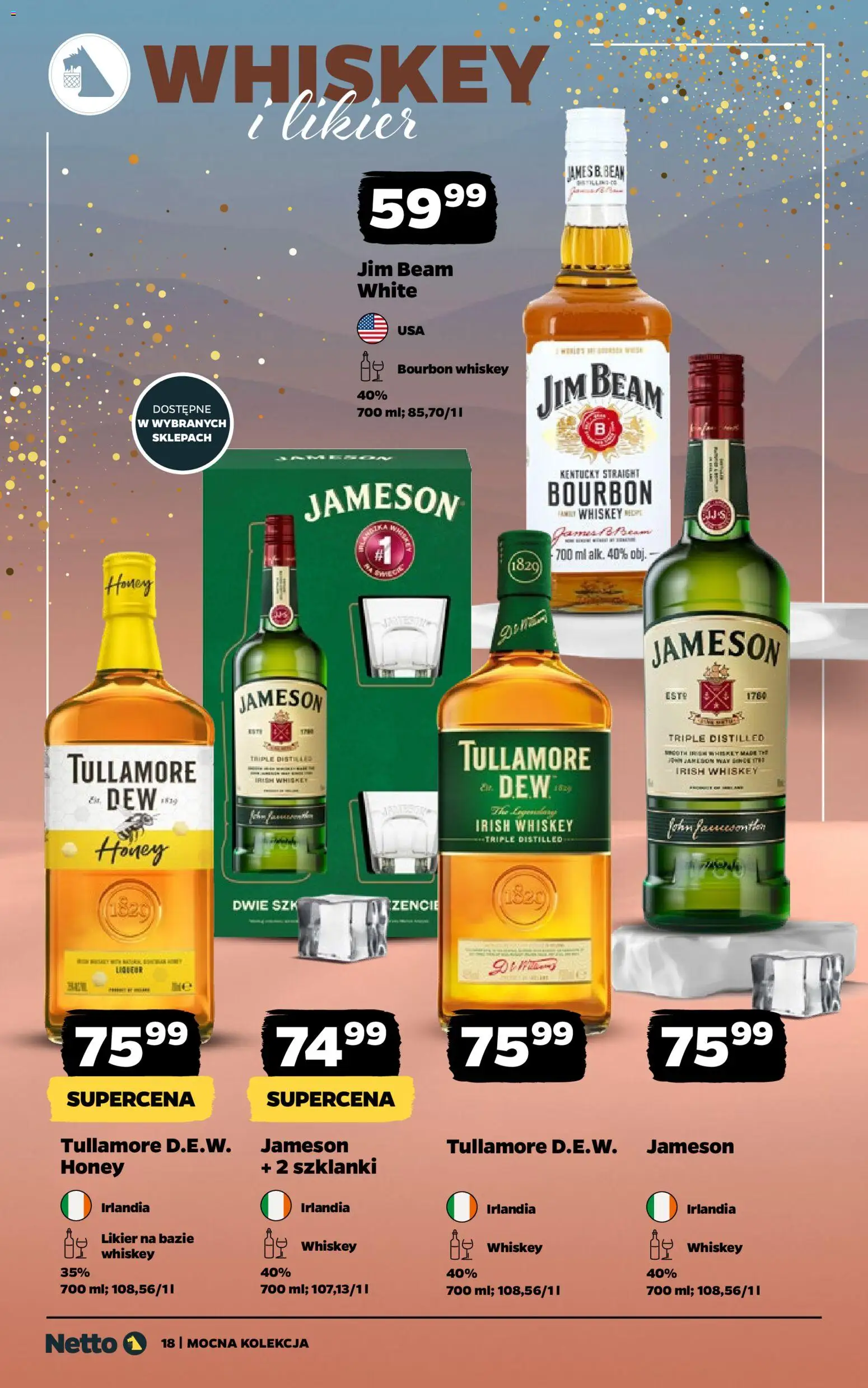 Netto gazetka - Mocna Kolekcja od 22.12.2025 | Strona: 18 | Produkty: Jameson, Bourbon, Jim Beam, Szklanki