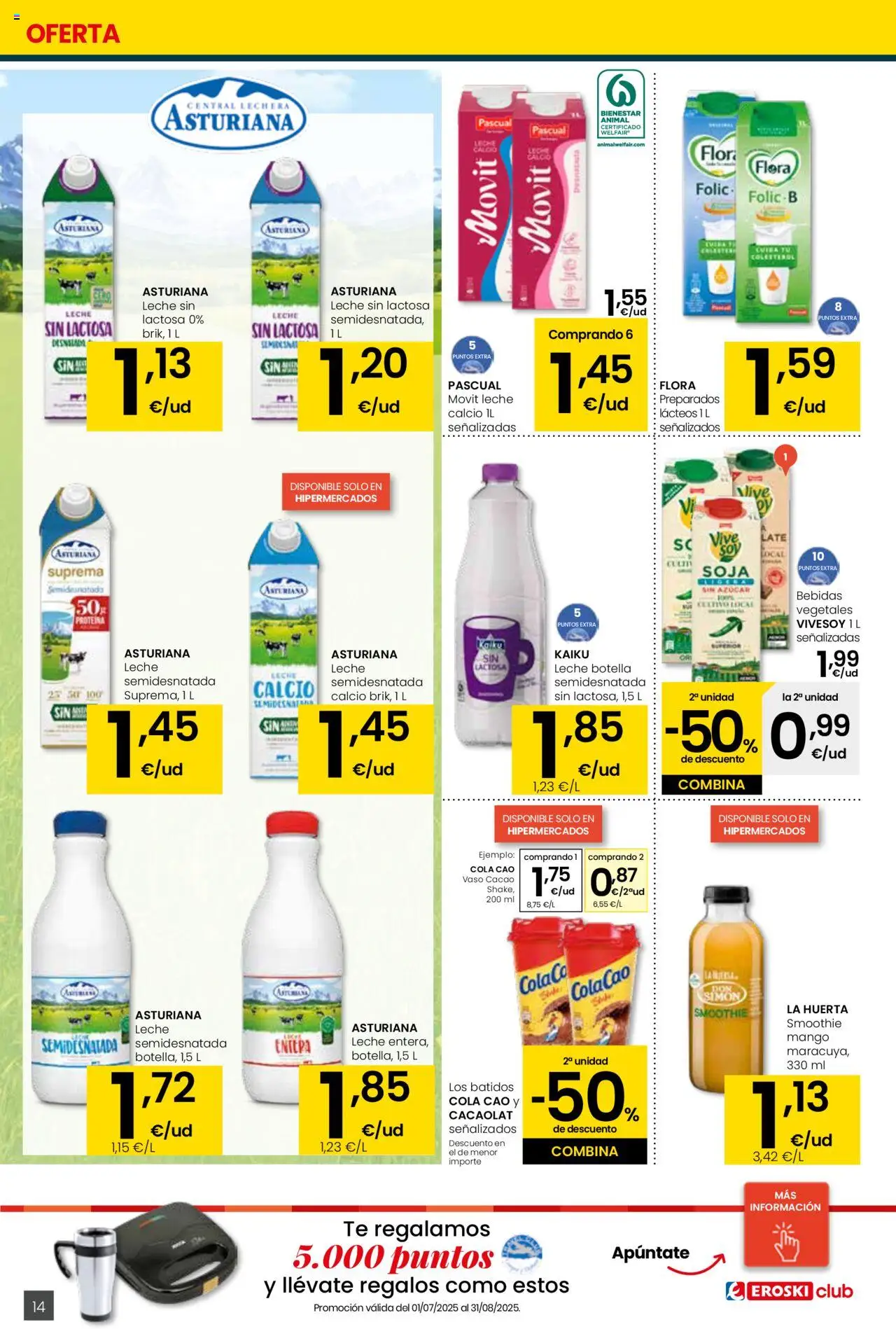 Eroski - Para conquistarte │ válido desde el 14.08.2025 | Página: 14 | Productos: Leche sin lactosa, Té, Ρούτερ, Φρυγανιές σικάλεως