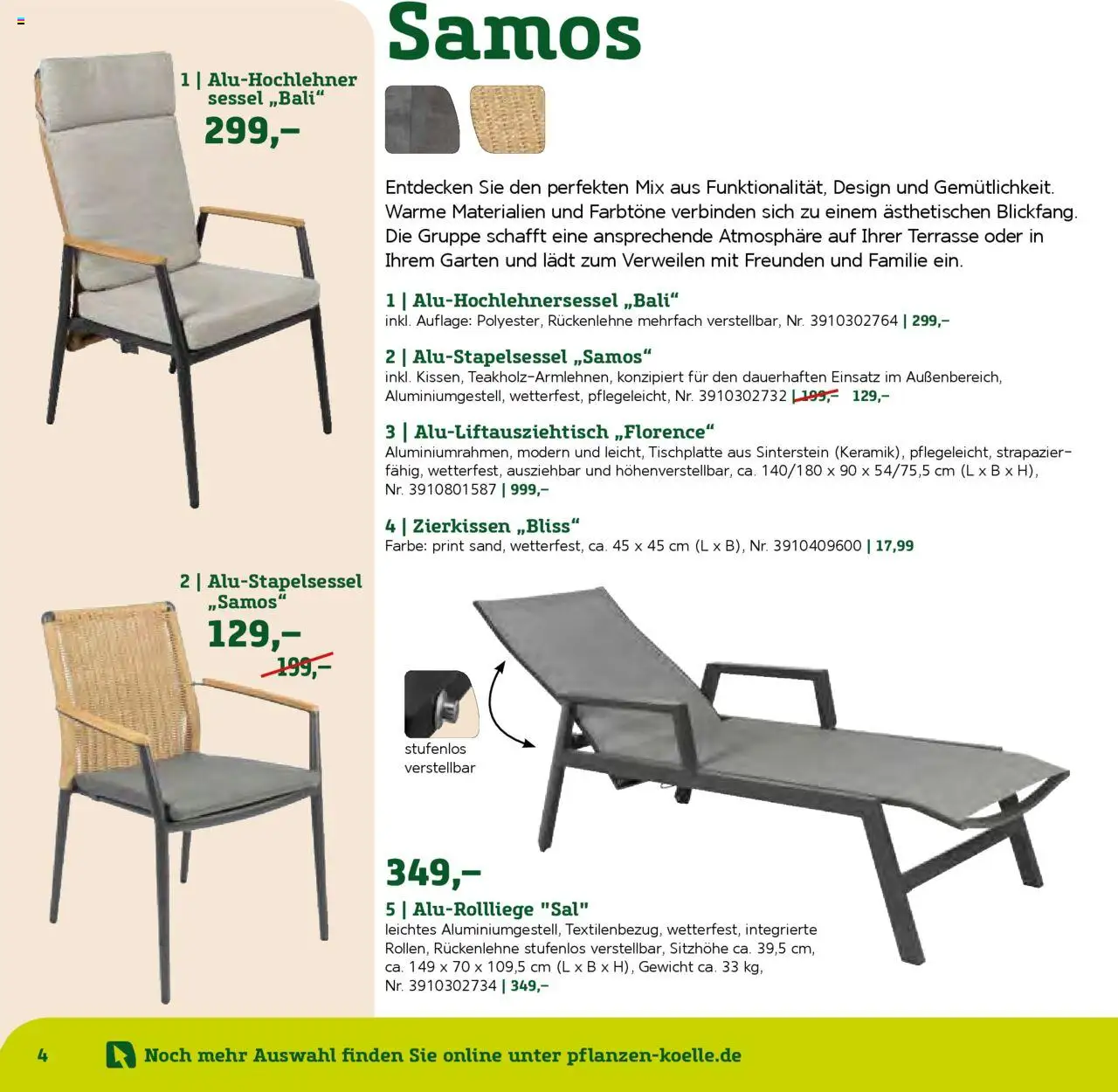 Pflanzen-Kölle Gartenmöbel Katalog 2025 – gültig ab 22.01.2025 | Seite: 4 | Produkte: Gewicht, Sessel