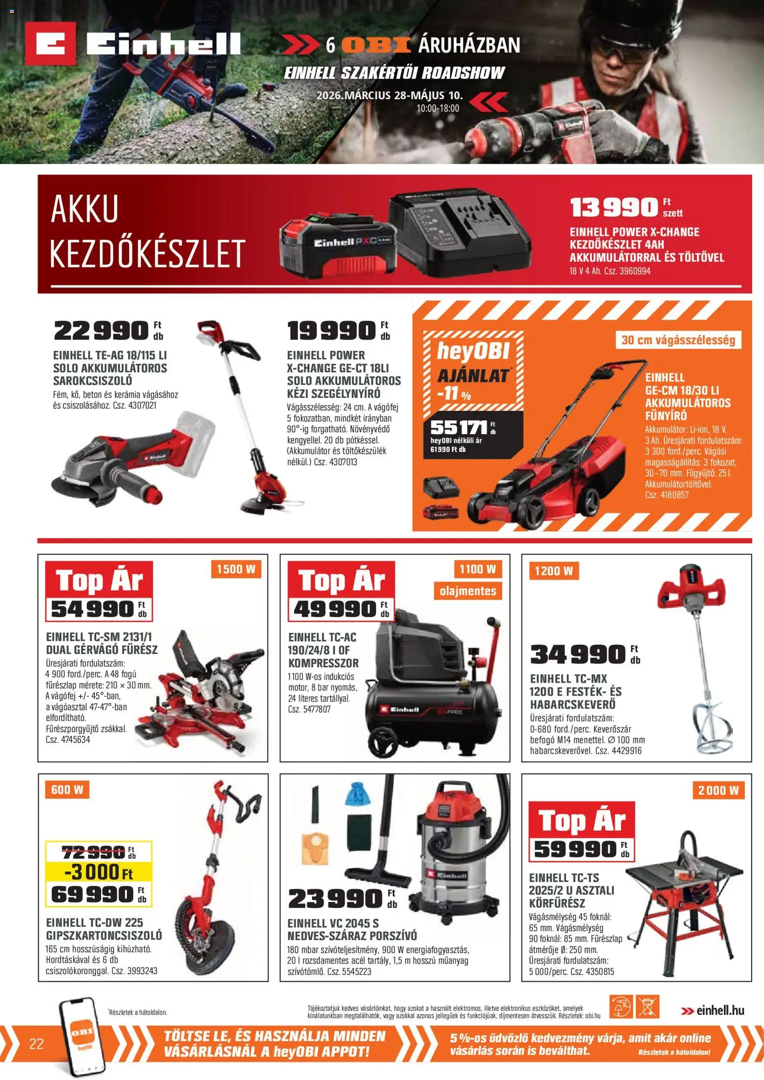OBI akciós ujság - amely érvényes a következő dátumtól: 31.03.2026 | Oldal: 22 | Termékek: Porszívó, Sarokcsiszoló, Fűnyíró, Festék